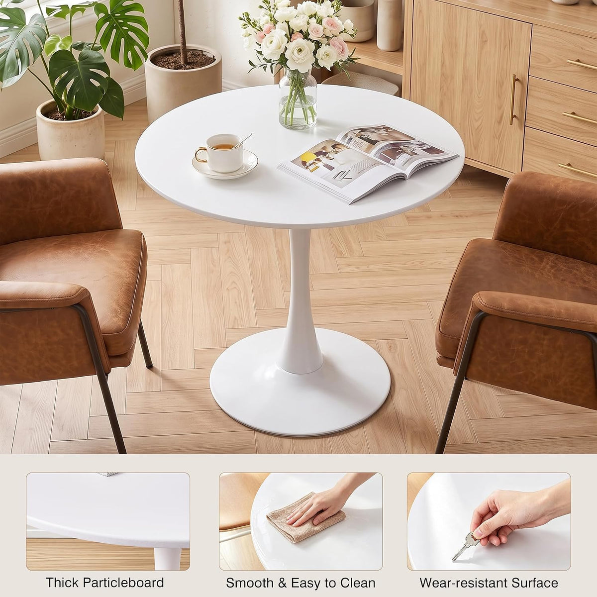 VECELO Round Dining Table, Mid-Century Tulip Table