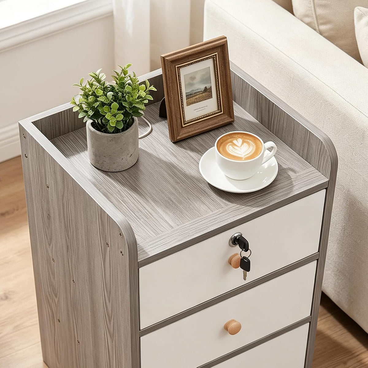 VECELO Nightstand with 3 Drawers Farmhouse End Table with Storage  Bedside Night Stand for Bedroom  Living Room