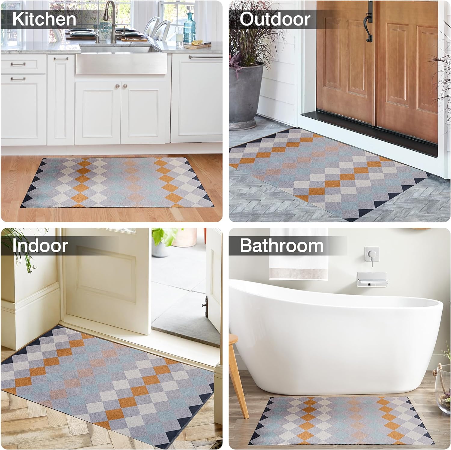 VECELO Outdoor Front Door Mat Outside Entrance, Low-Profile Welcome Mat - VECELO