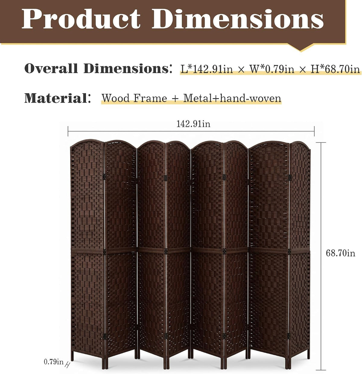 VECELO Room Divider Panel,8 Panel Partition Room Dividers