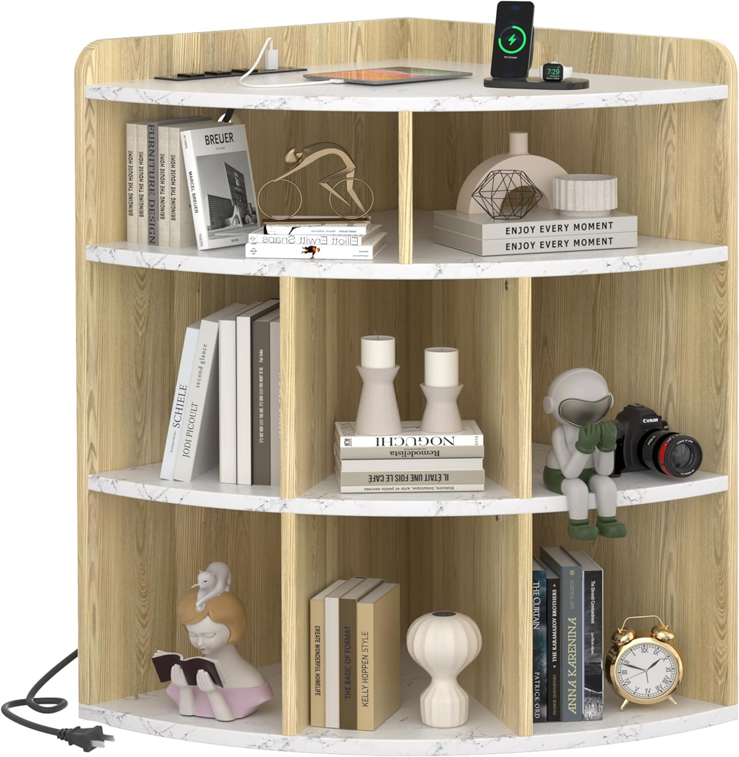 VECELO 3-Tier Corner Cabinet with 8 Cubbies, Wooden Cube Storage Organizer - VECELO