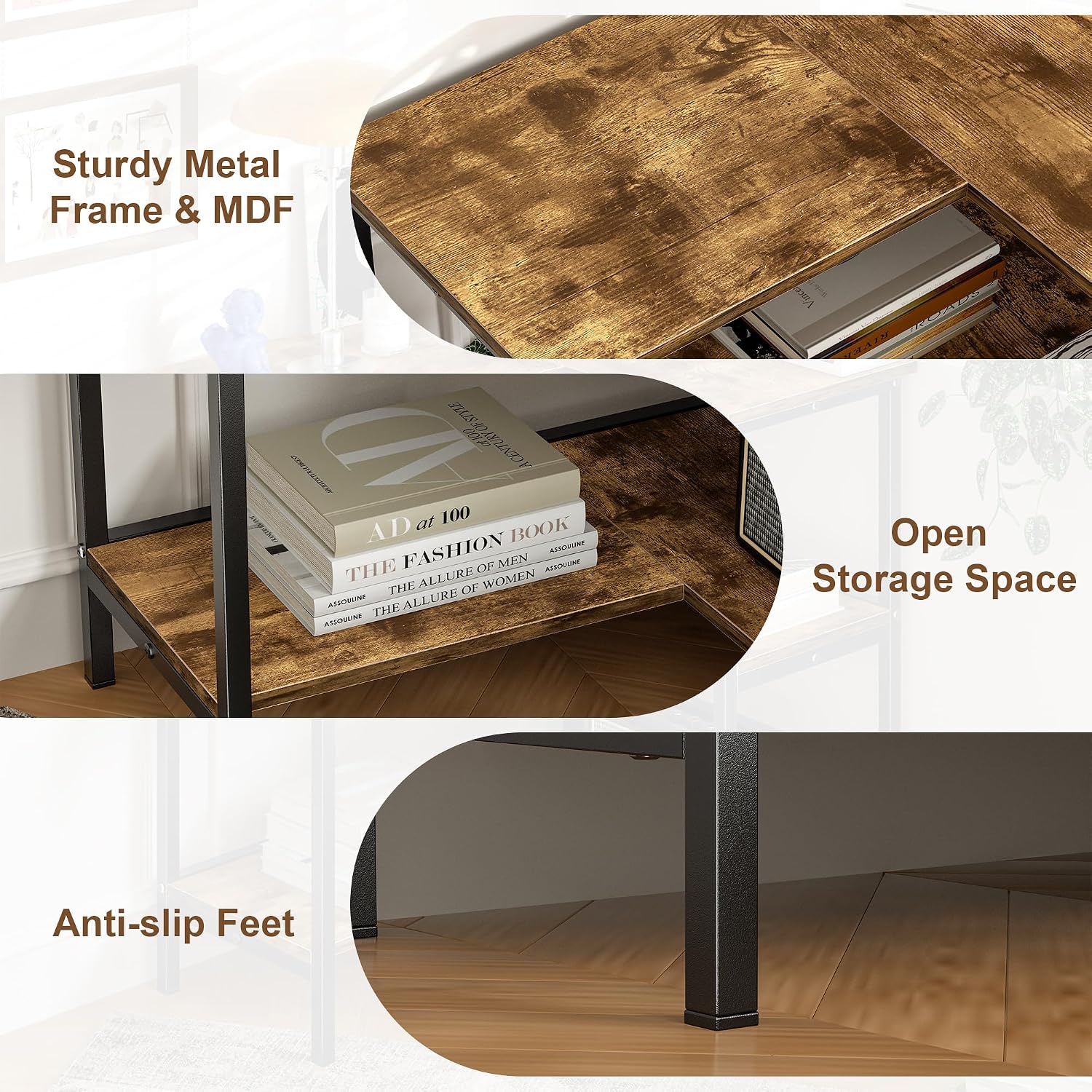 VECELO Corner Cabinet Table with 3 Tier Open Shelf, Multipurpose Display Organizer Storage Stand
