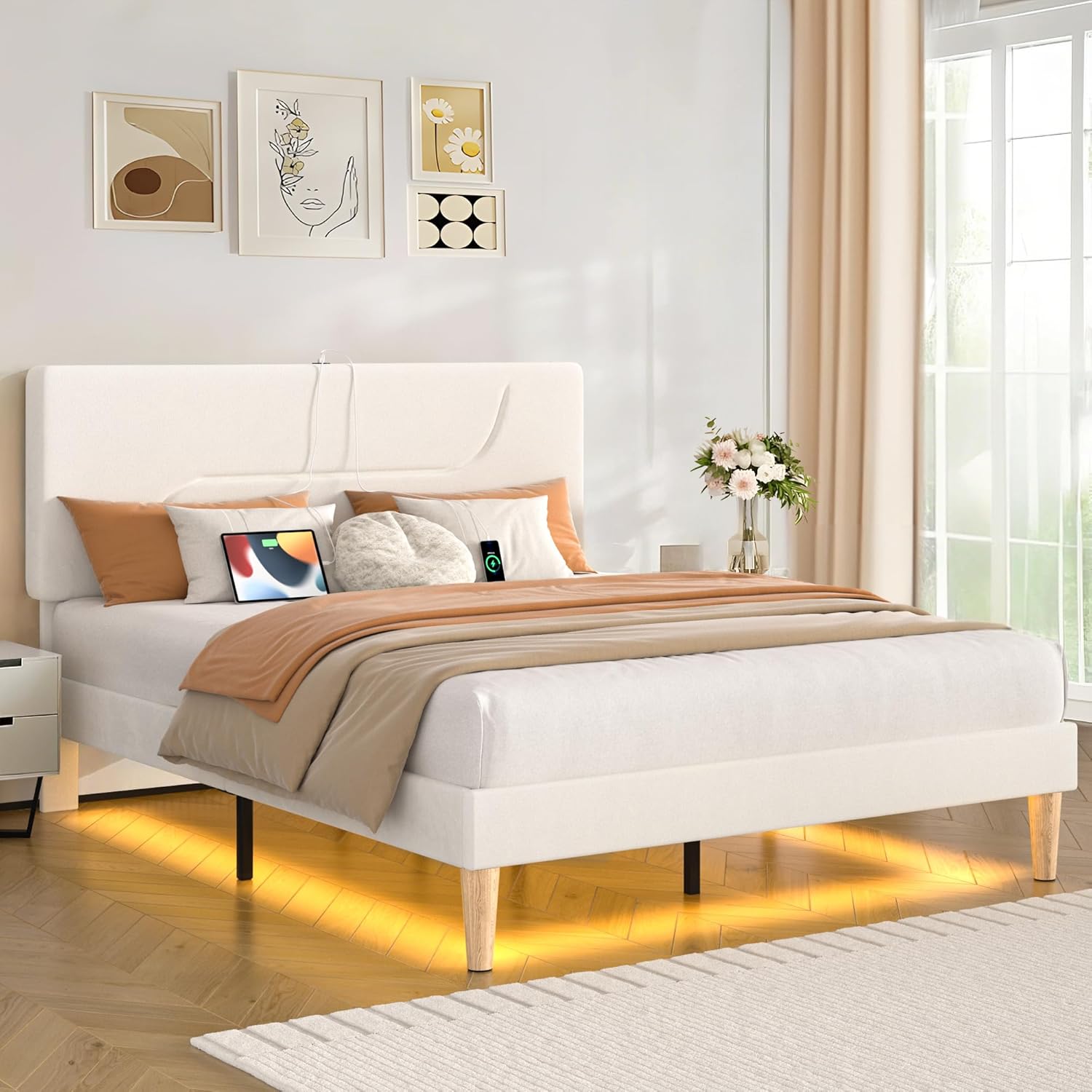 VECELO Bed Frame with LED Lights - VECELO