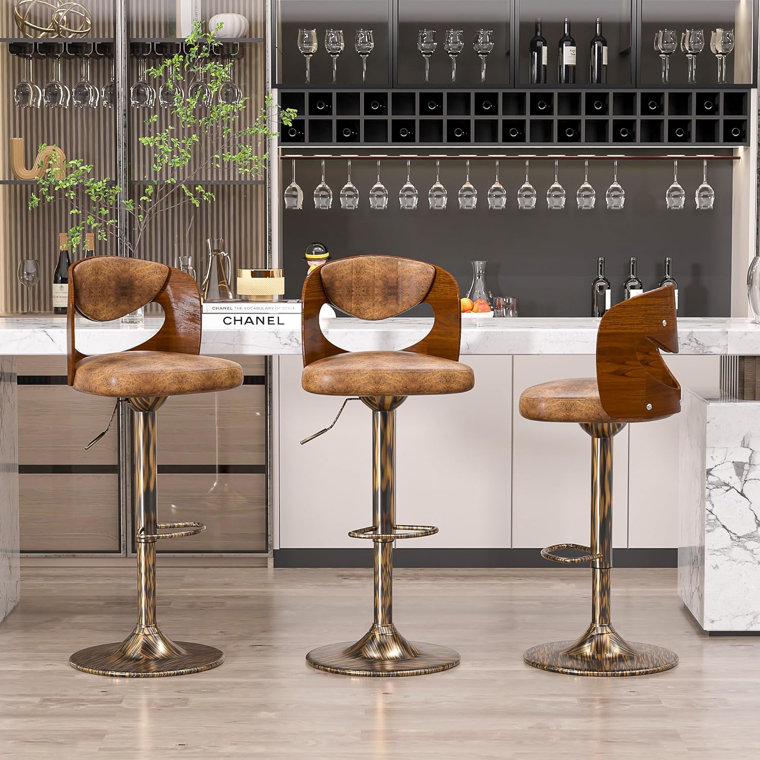 VECELO Bar Stool Set of 2,Counter Height Stools with Bentwood Back - VECELO