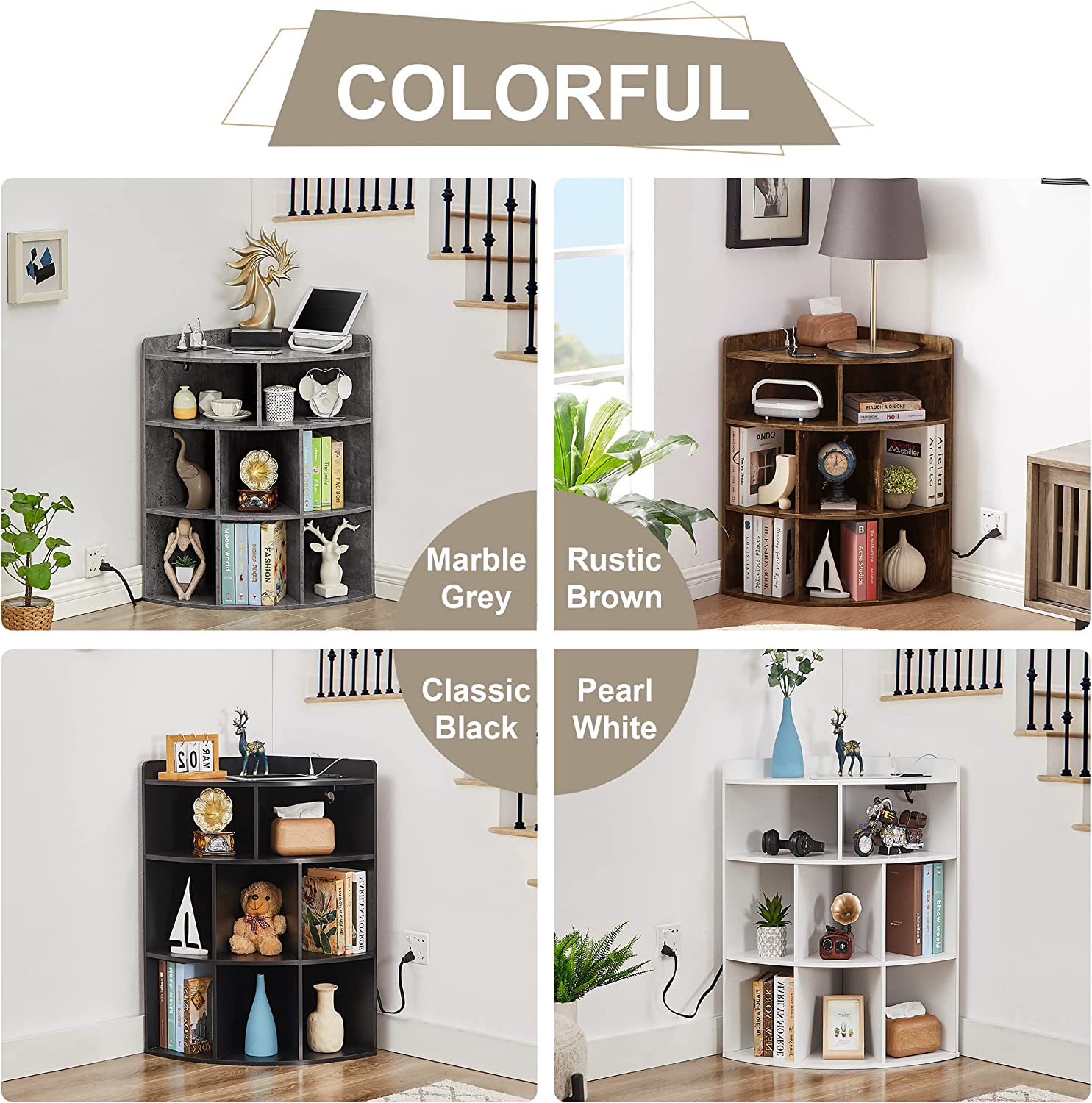 VECELO 3-Tier Corner Cabinet with 8 Cubbies, Wooden Cube Storage Organizer - VECELO