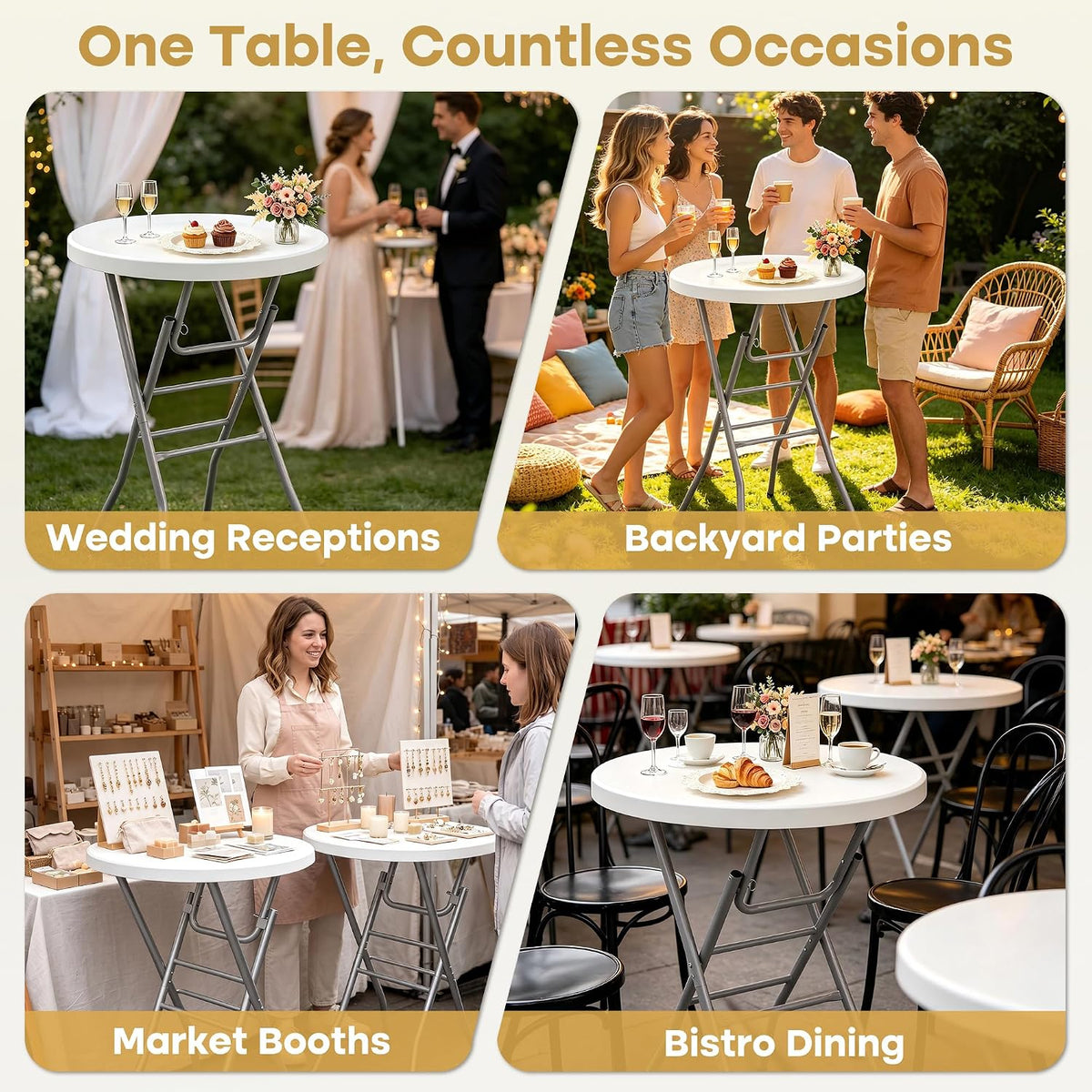 VECELO 32" Round Bar Height Folding Dining Table, 43.3" High Top Cocktail Table