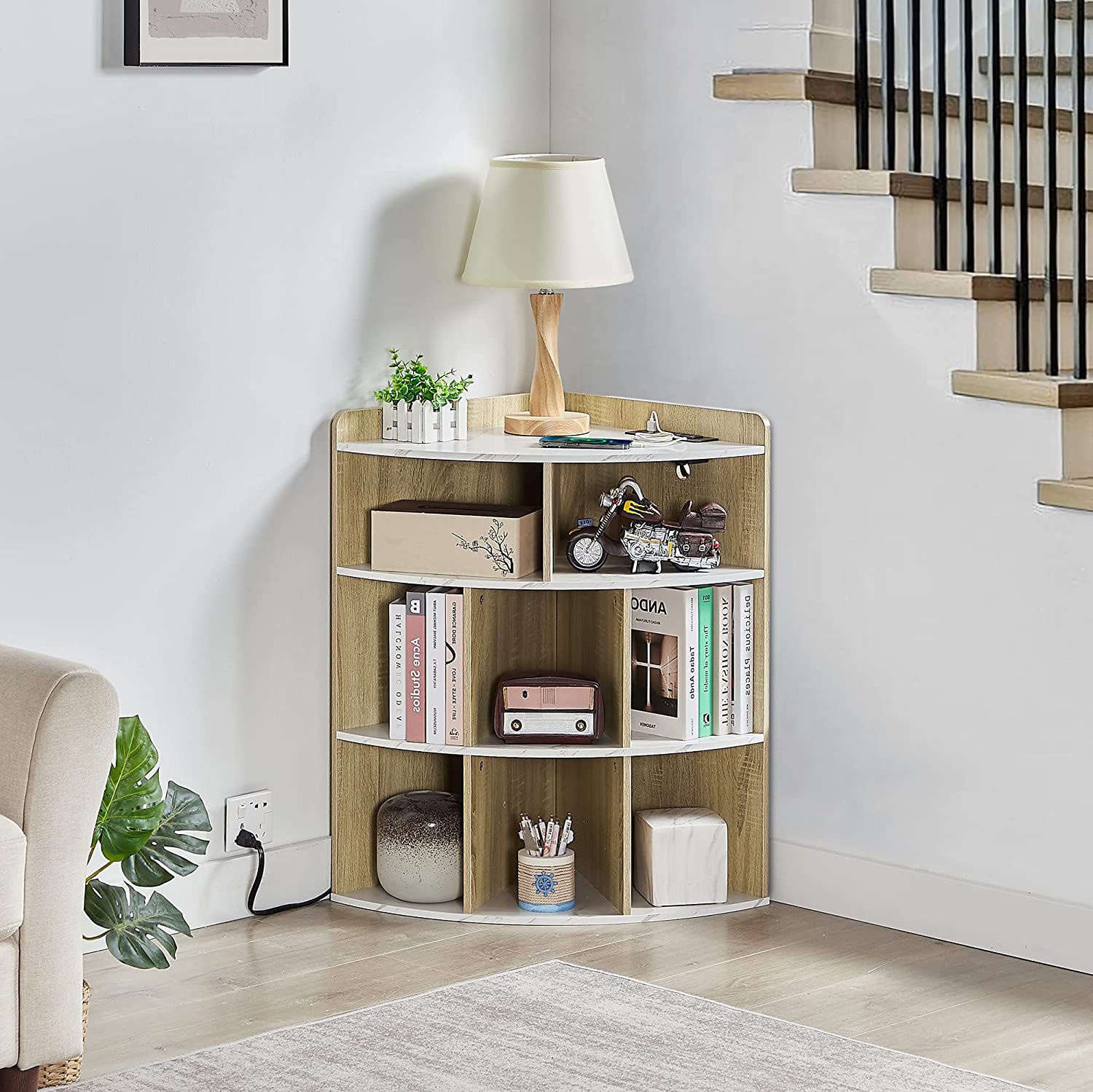 VECELO 3-Tier Corner Cabinet with 8 Cubbies, Wooden Cube Storage Organizer - VECELO