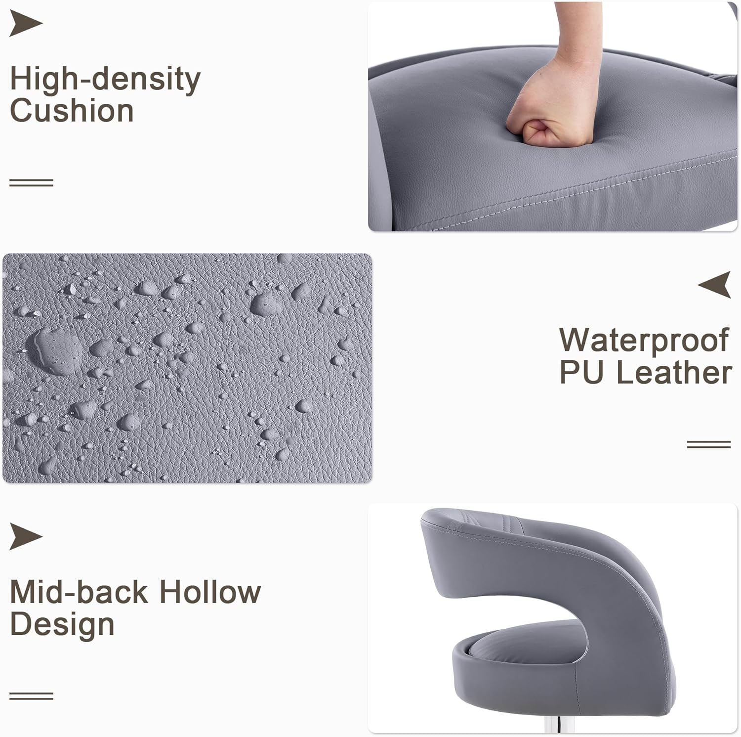 VECELO Bar Stools Set of 2 Adjustable Swivel Modern Pu Leather Barstools - VECELO