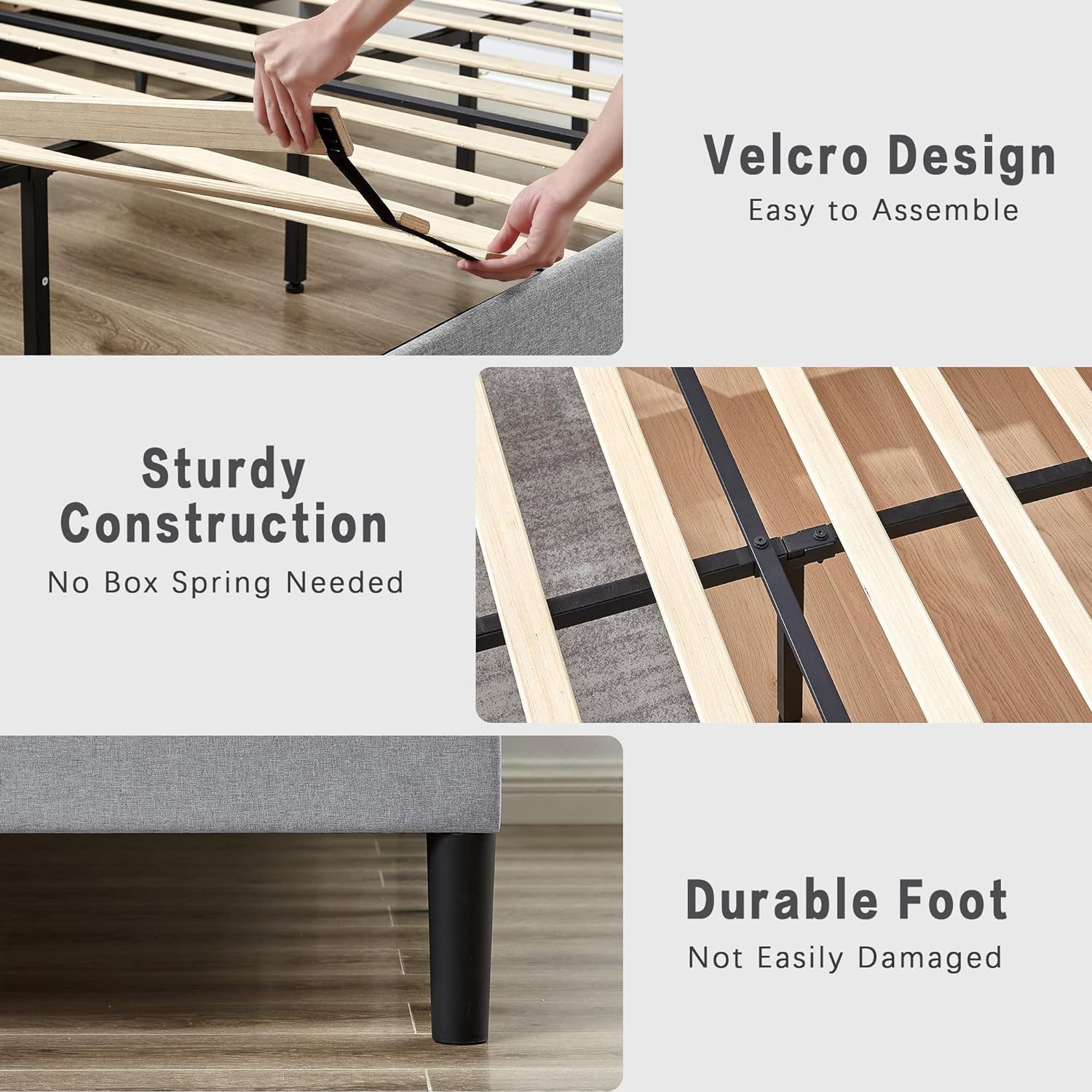 VECELO Bed Frame, Upholstered Platform with Adjustable Diamond Tufted Headboard