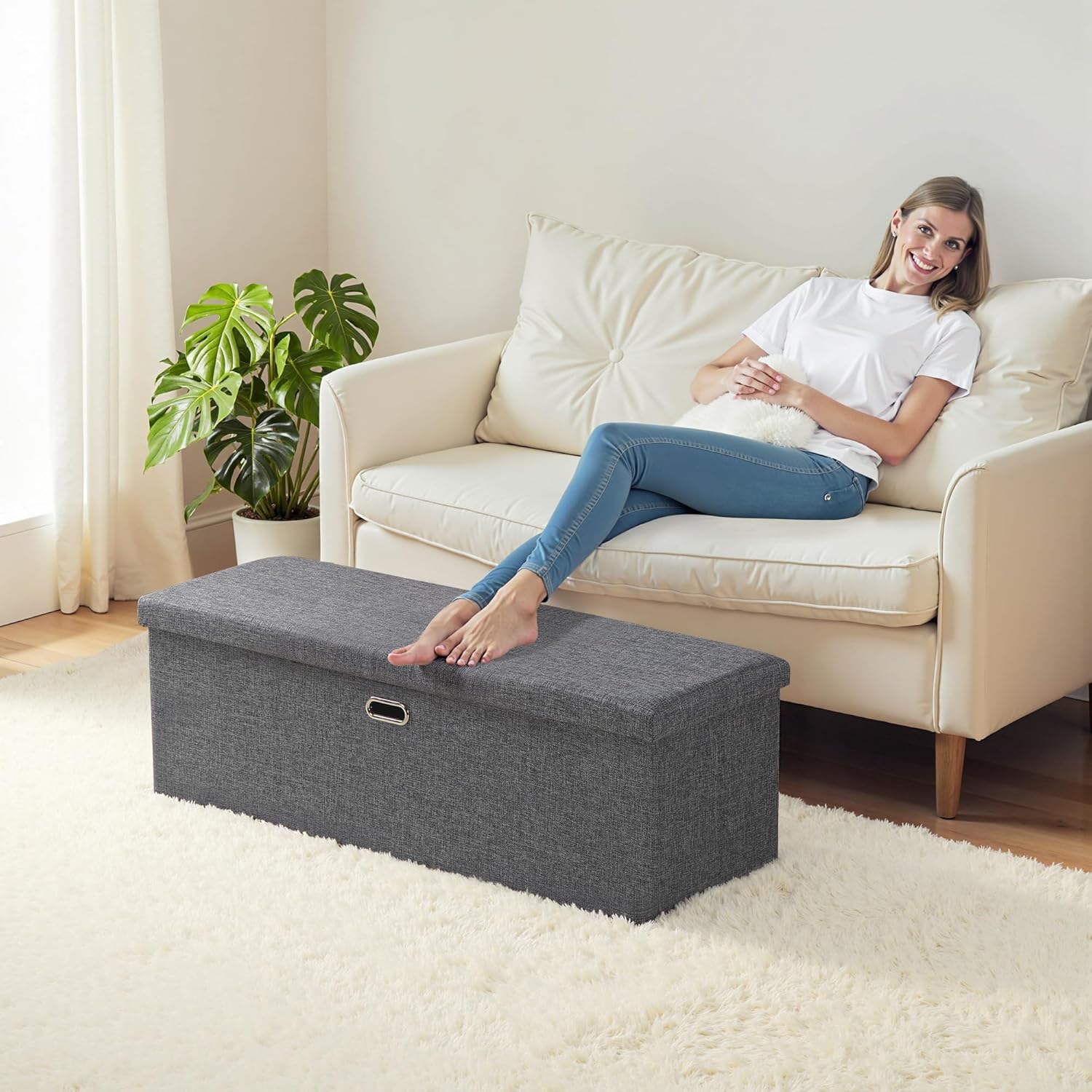 VECELO Folding Storage Ottoman Bench