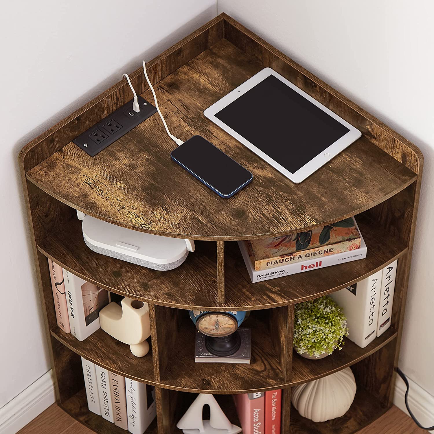 VECELO 3-Tier Corner Cabinet with 8 Cubbies, Wooden Cube Storage Organizer - VECELO