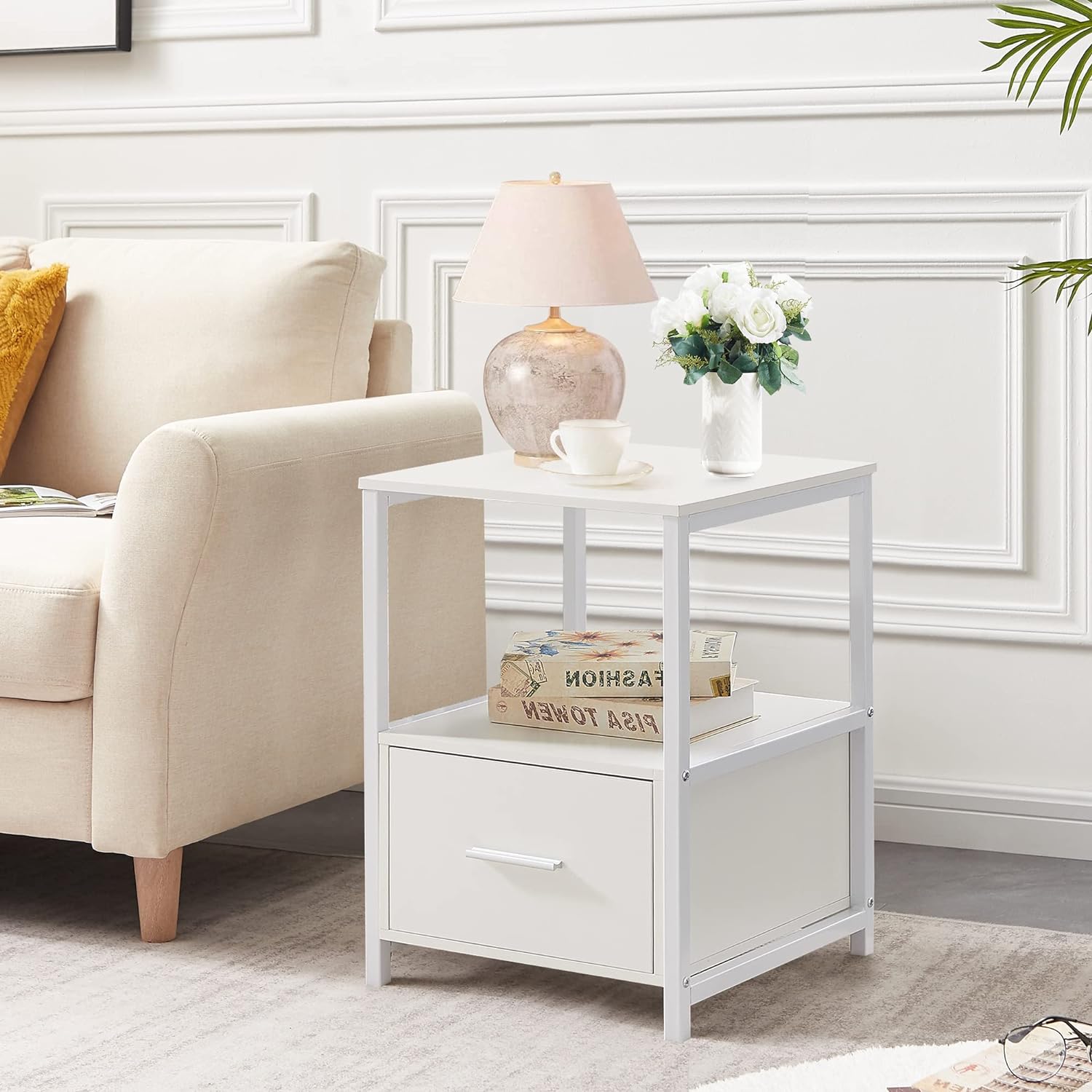 VECELO Nightstand Modern Square End Side Table, 1 Pack/2 Packs - VECELO