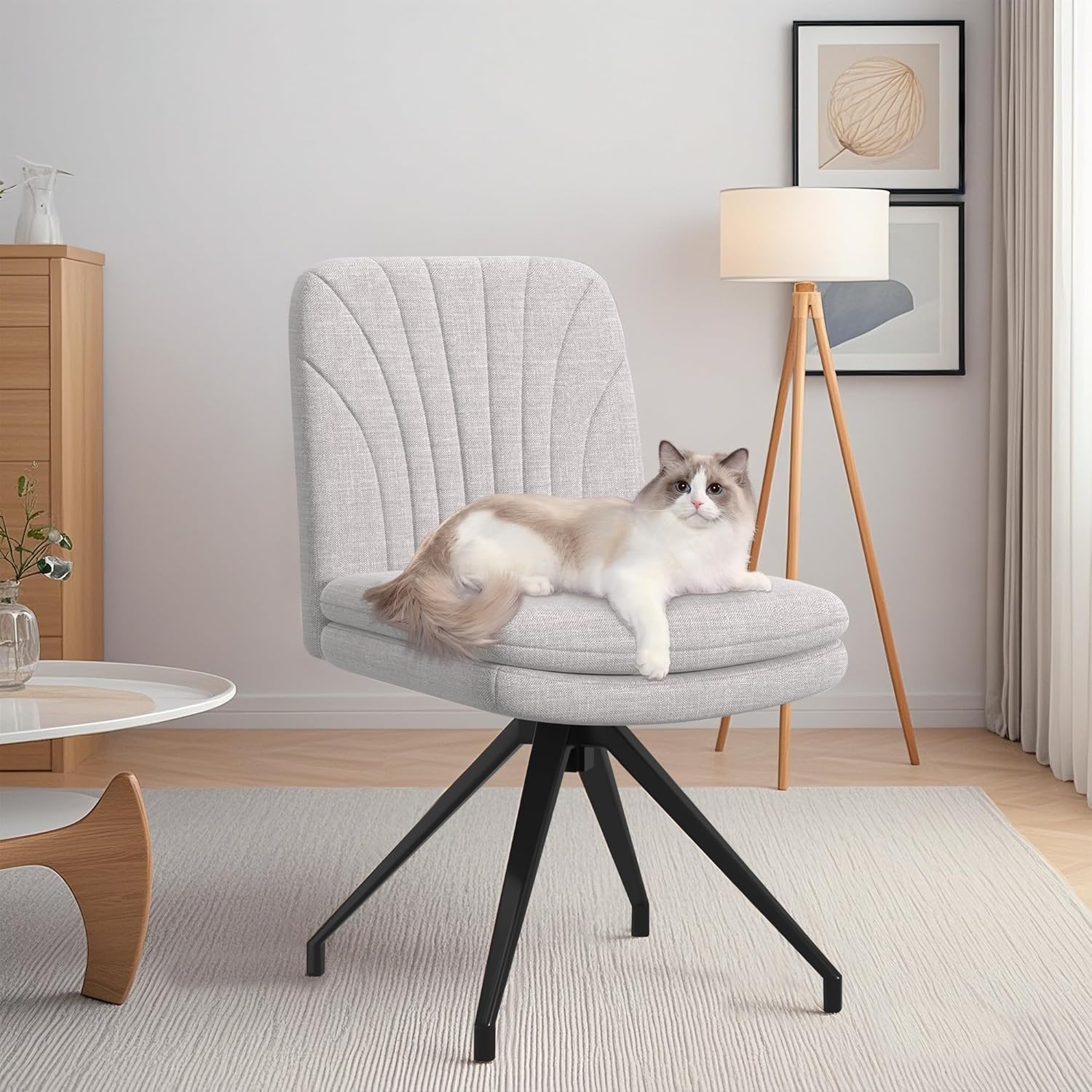 VECELO Armless Office Desk Chair, Criss Cross Legged Vanity Chair with Wide Padded Seat - VECELO