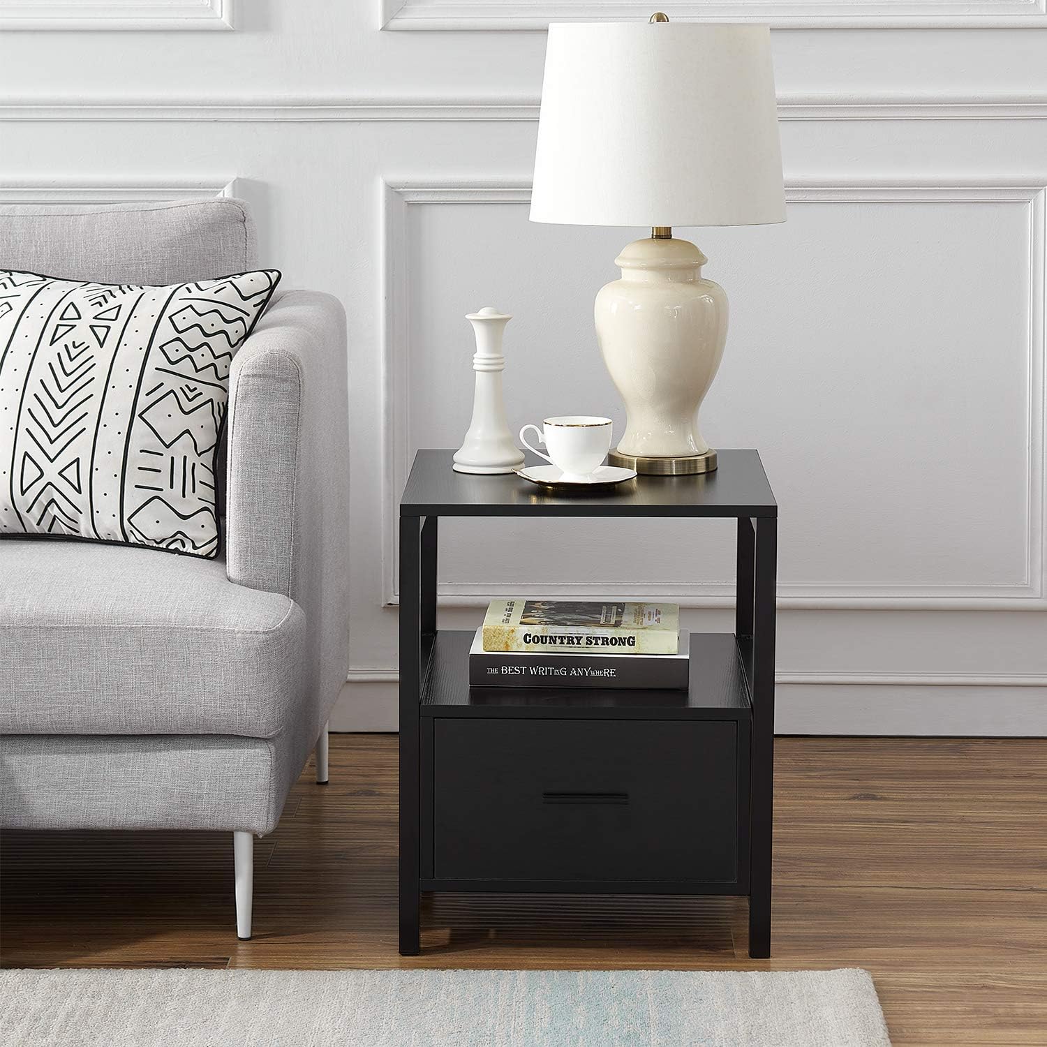 VECELO Nightstand Modern Square End Side Table, 1 Pack/2 Packs - VECELO