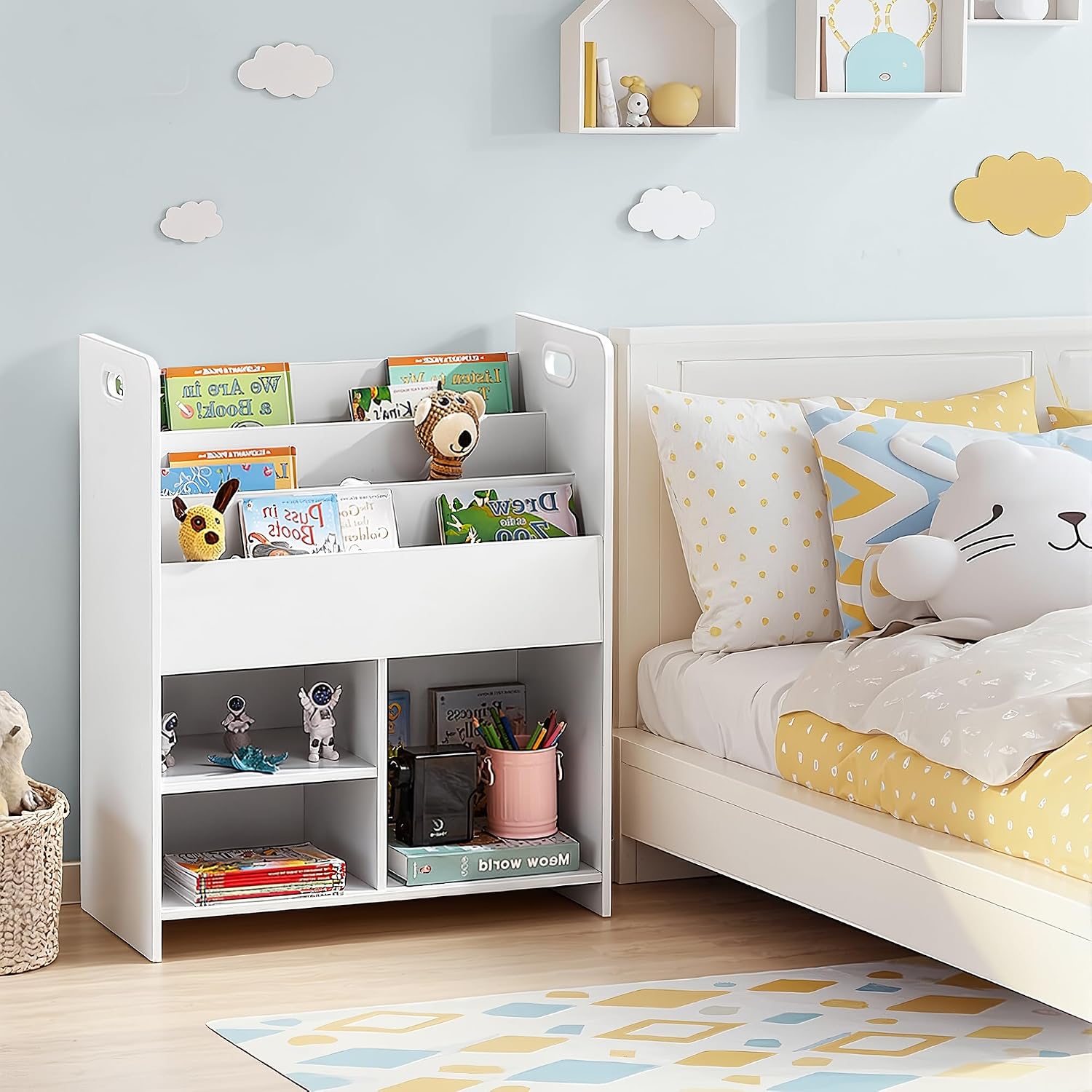 VECELO Kids Bookshelf & Toy Storage Organizer with Built-in Handles