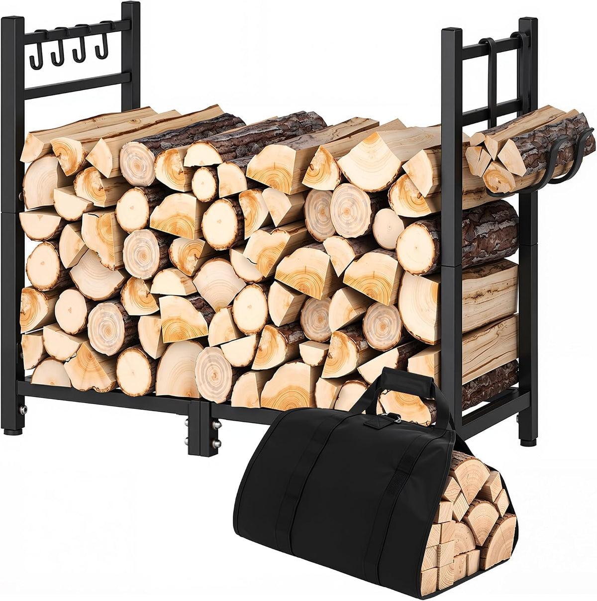 VECELO 34 Inch Firewood Rack with Carrier Bag  Heavy Duty Outdoor Wood Rack