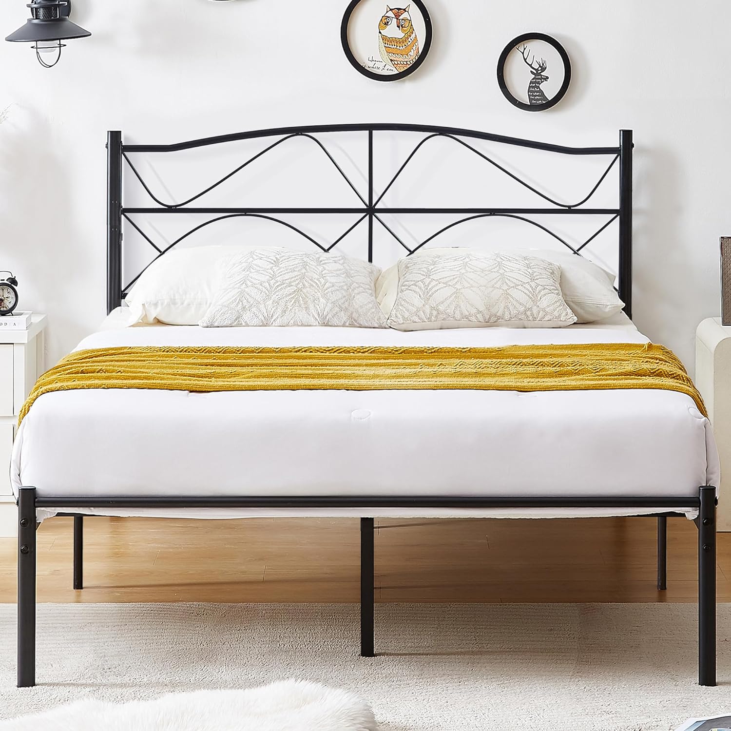 VECELO Bed Frame, Metal Bed Platform with Headboard - VECELO