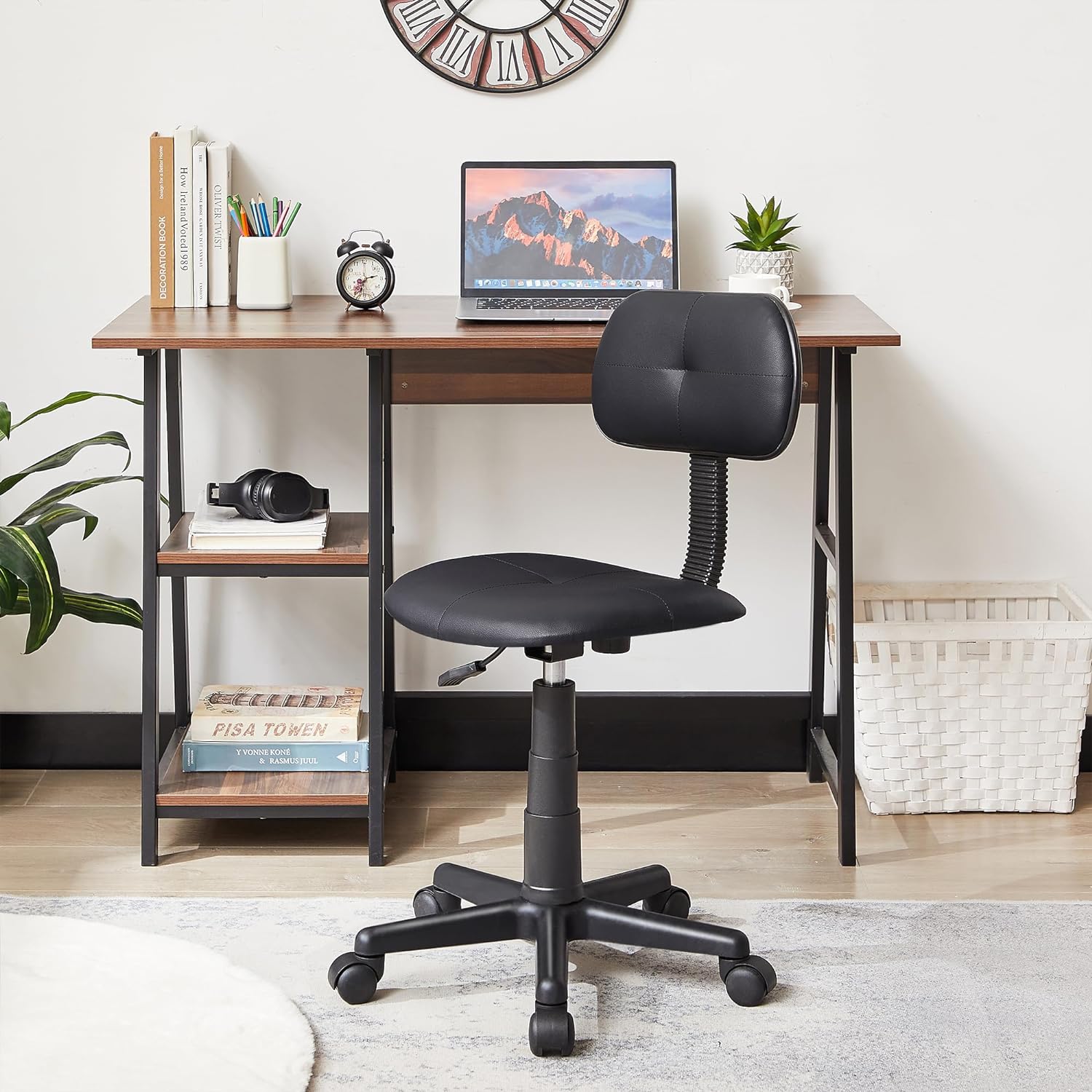VECELO Armless Home Office Chair Low-Back Height Adjustable Stools - VECELO