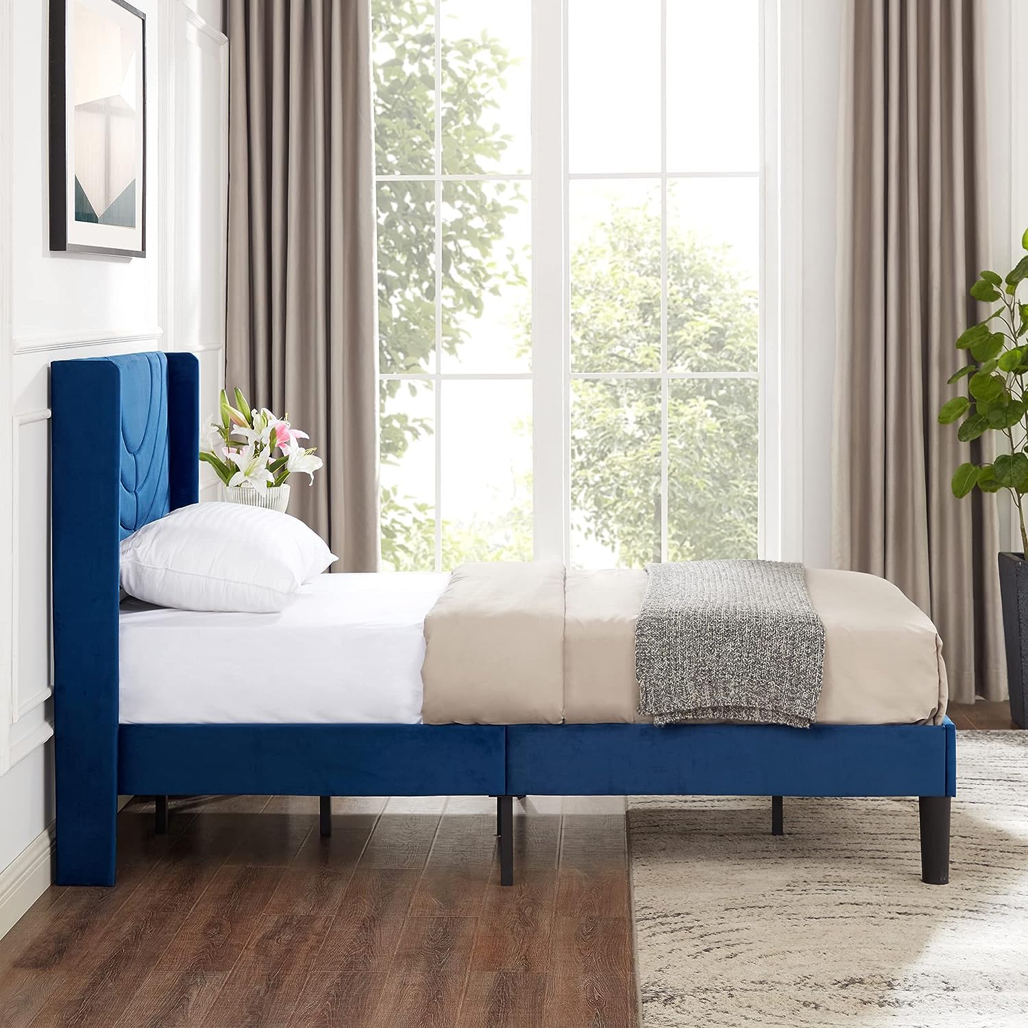 VECELO Upholstered Platform Bed Frame with Adjustable Fabric Headboard