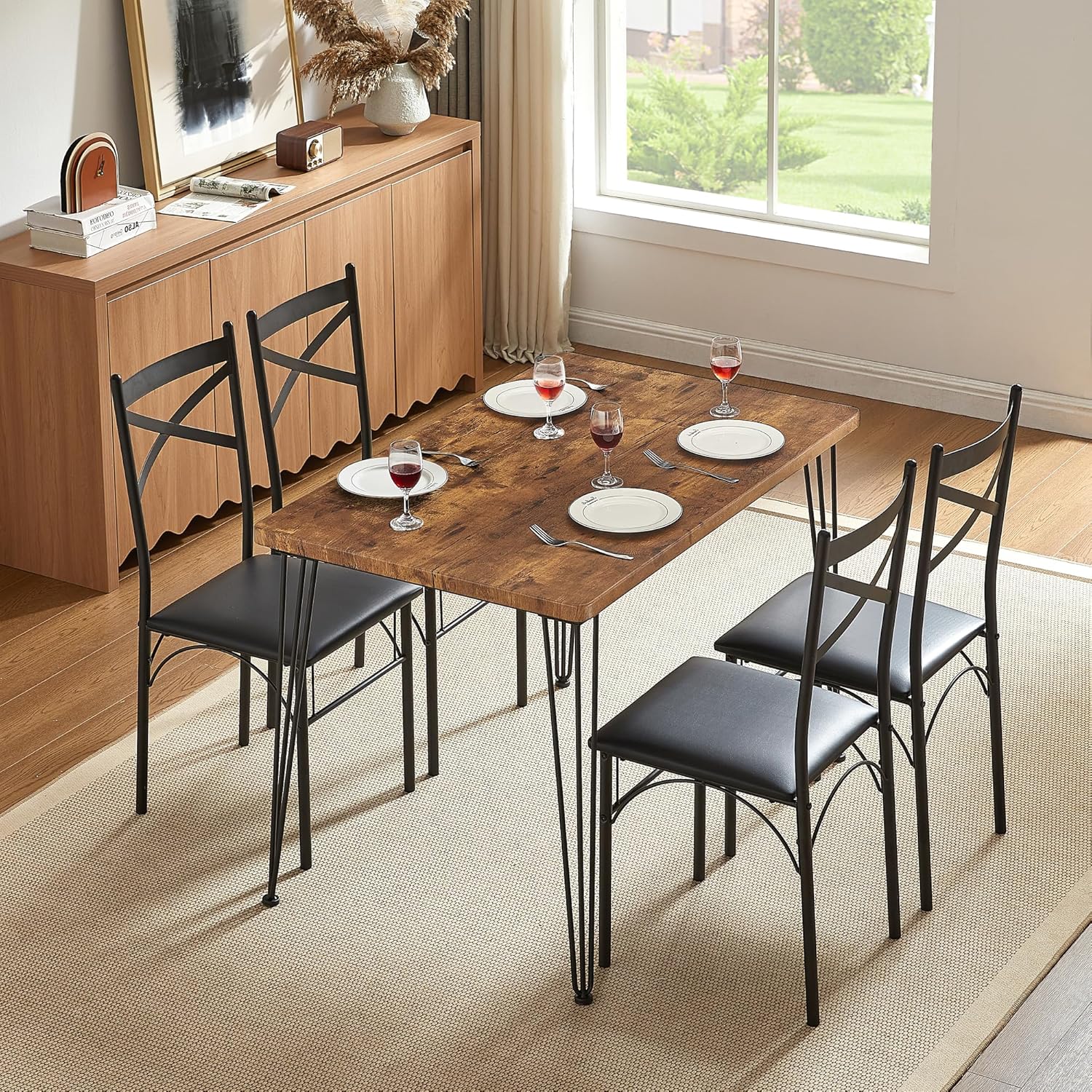 VECELO 5-Piece Modern Rectangular Dining Table Set