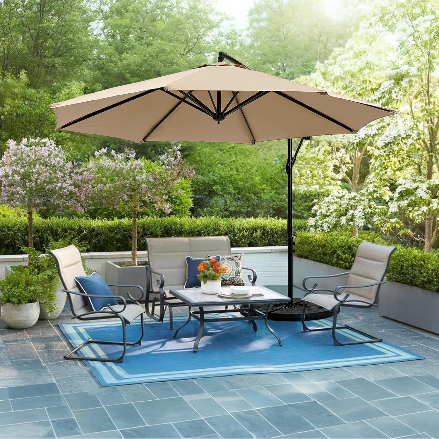VECELO 10ft Offset Patio Umbrella with UV Protection Waterproof for Outdoor - VECELO