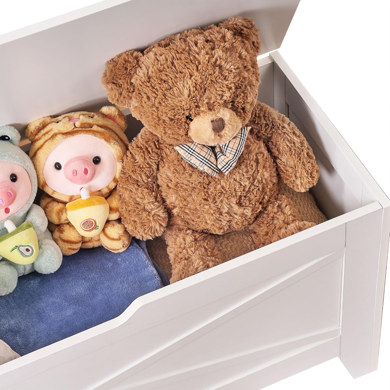 VECELO Storage Bench,43.3in Wooden Chest for Storage with Safety Hinges Wicker-Kont Mats