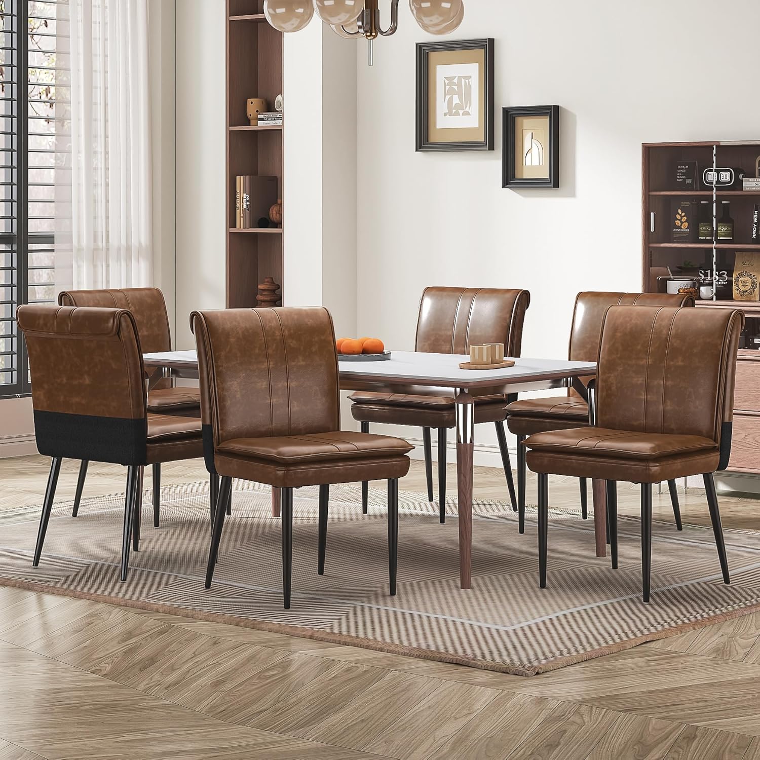VECELO Upholstered PU Dining Chairs Set of 6