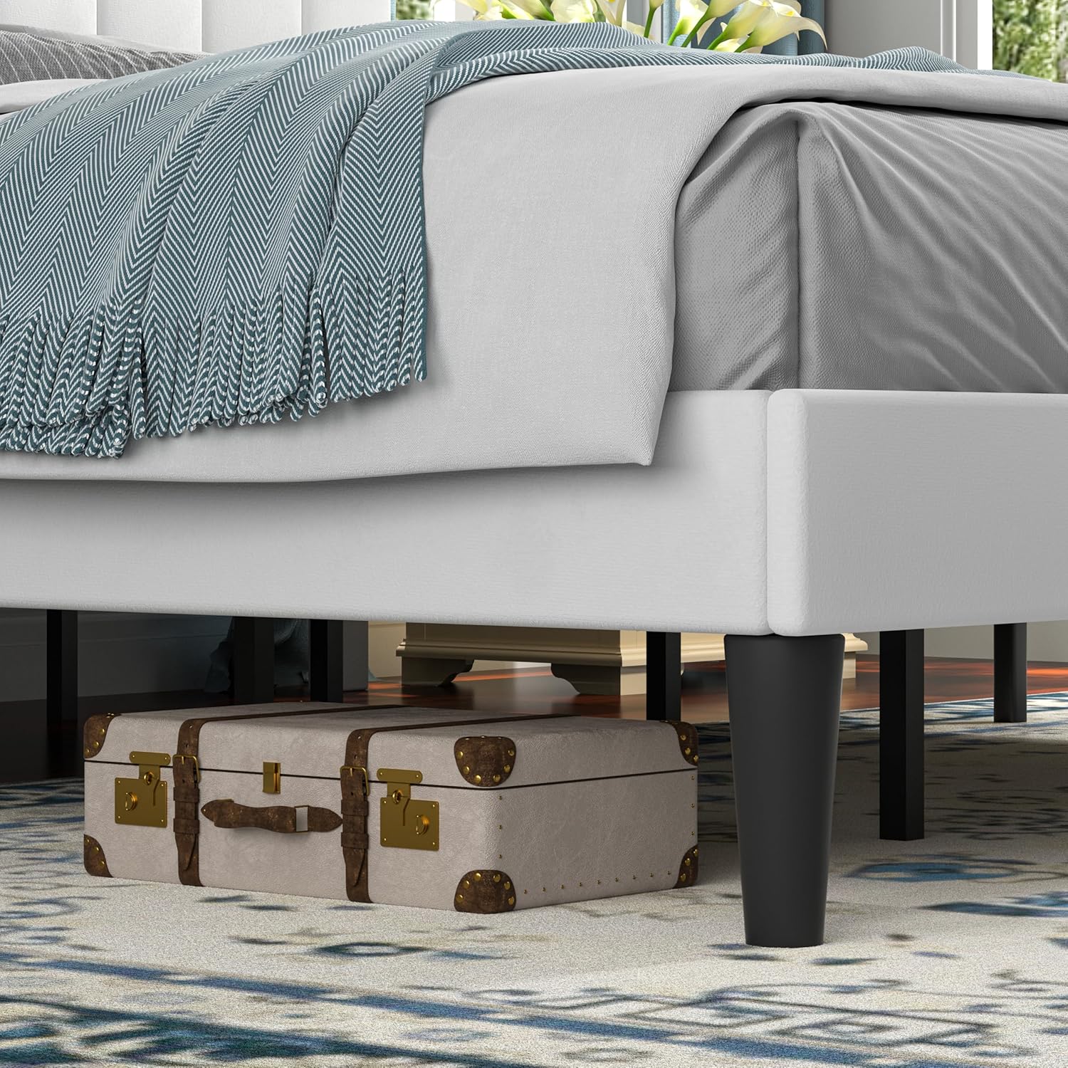 VECELO Upholstered Platform bedframe with Adjustable Headboard