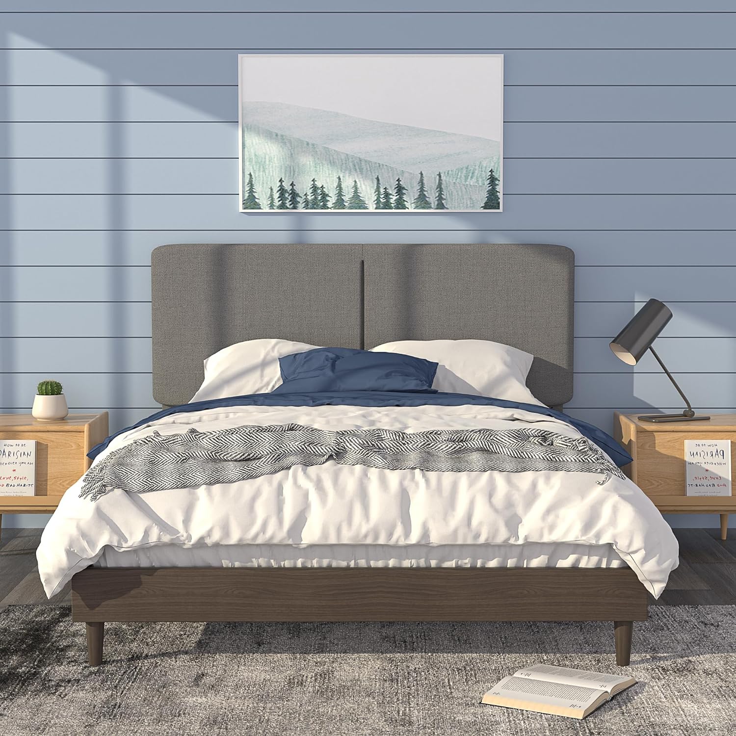 VECELO Upholstered Platform Bed Frame with Height-Adjustable Cotton and Linen Headboard