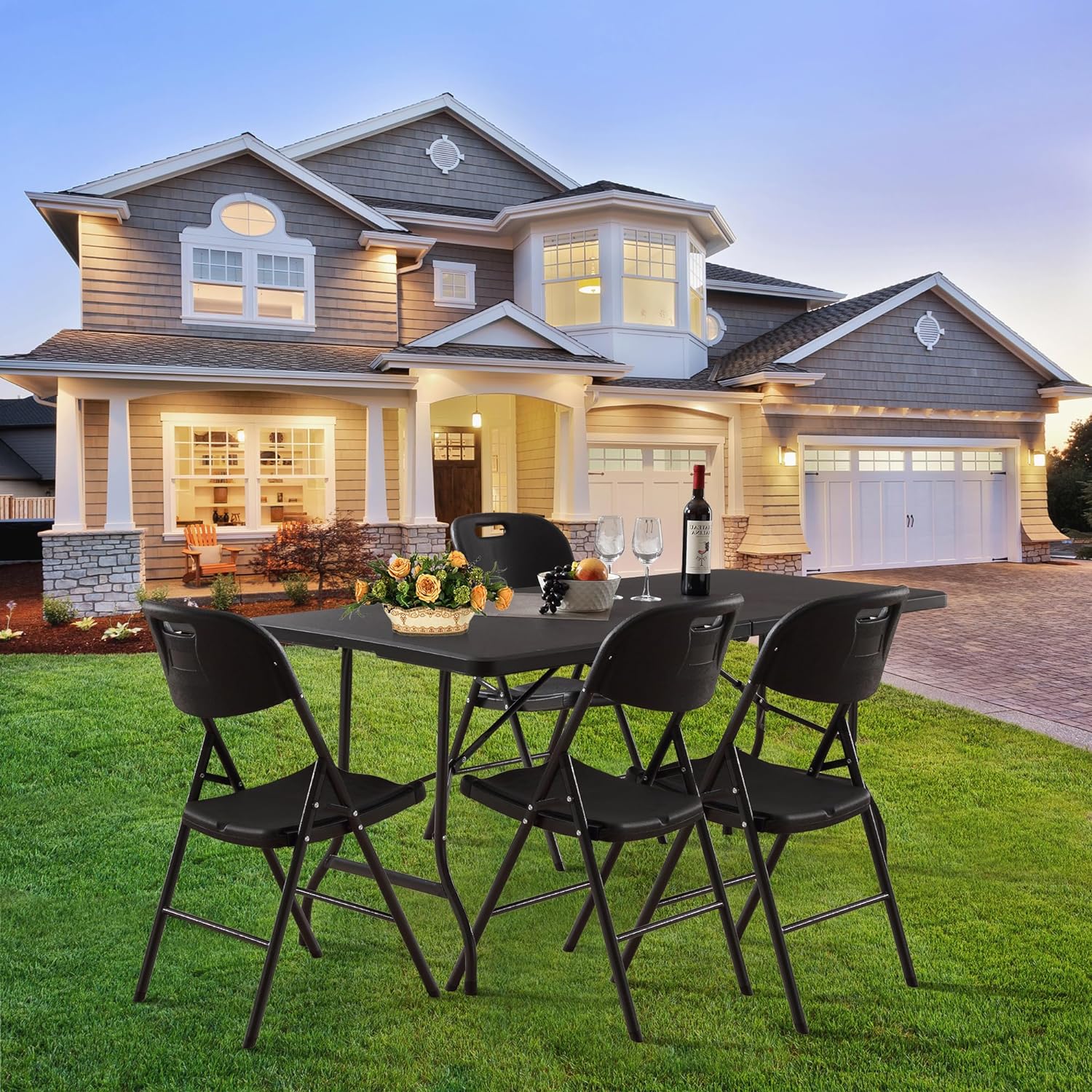 VECELO 6Ft Plastic Folding Table Heavy Duty Indoor Outdoor Portable Picnic Foldable Desk with Handle Mesh Trash Bag&Lock Legs - VECELO