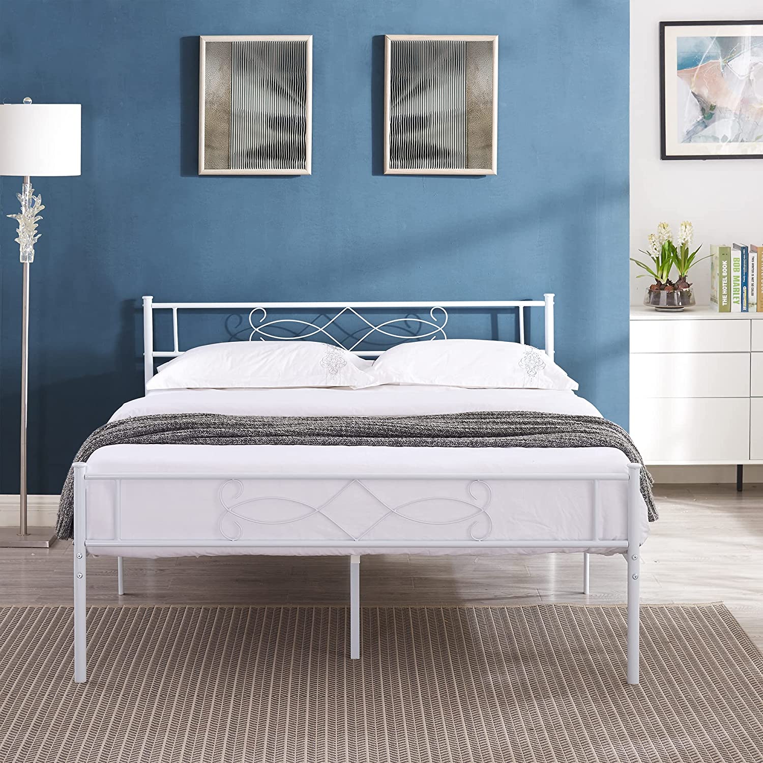 VECELO Metal Platform Bed Frame with Headboard & Footboard Premium Steel Slat Support Noise-Free