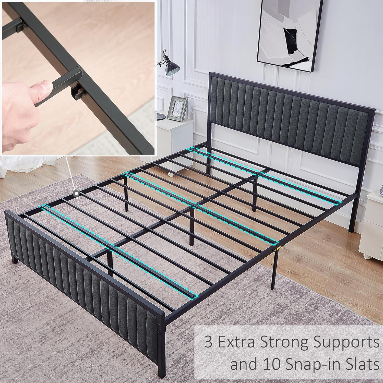 VECELO Bed Frame with Upholstered Tufted Headboard & Footboard - VECELO
