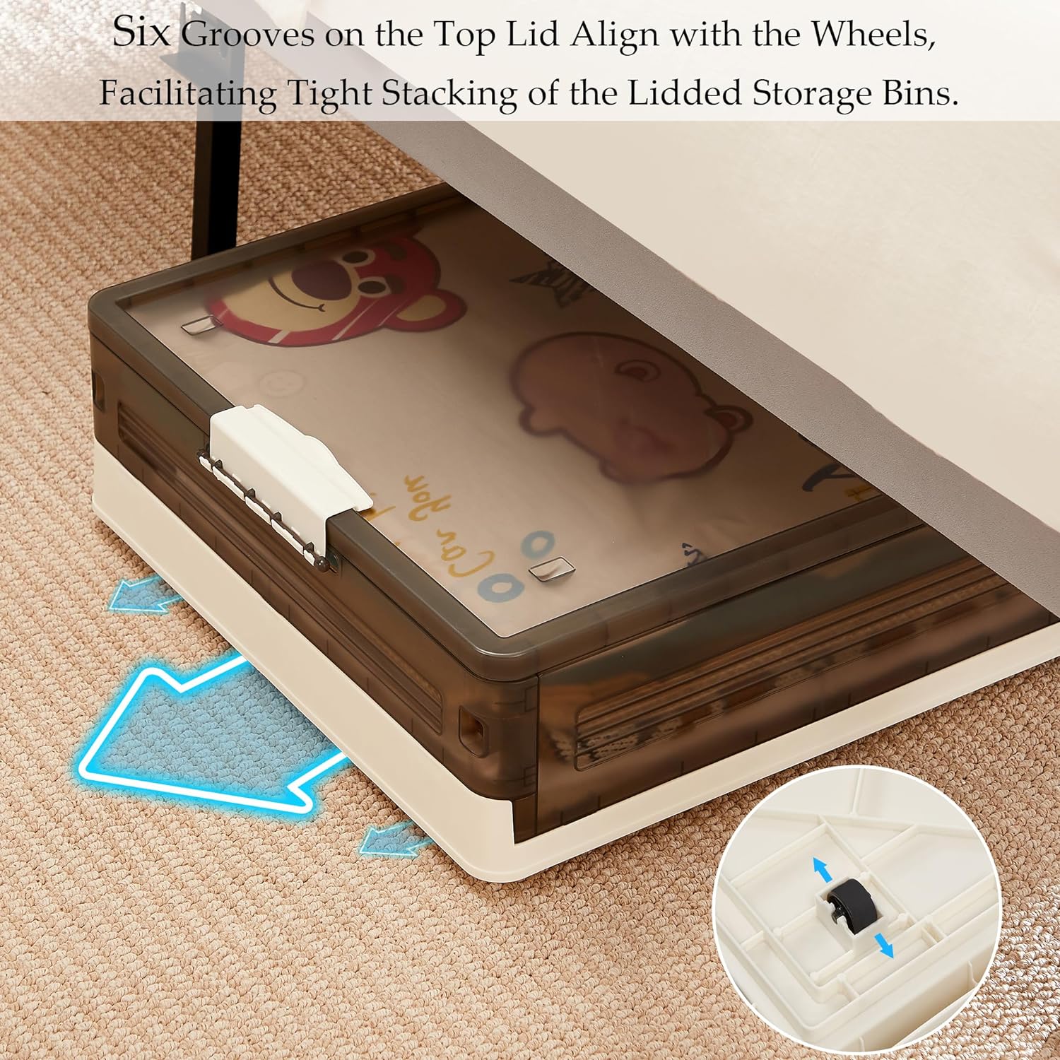 VECELO Under Bed Storage with Wheels,Stackable Under Bed Storage Containers