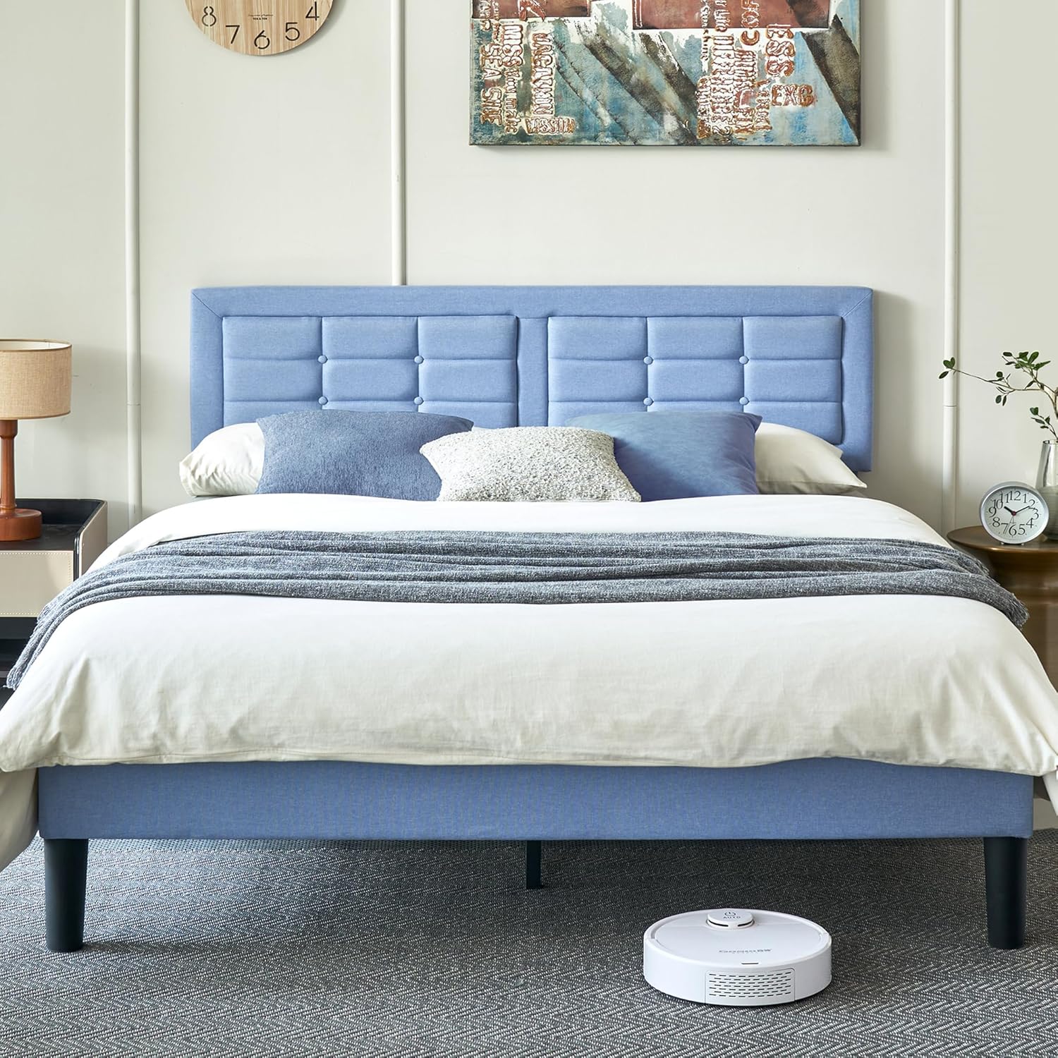 VECELO Upholstered Platform Bed Frame with Height Adjustable Headboard - VECELO