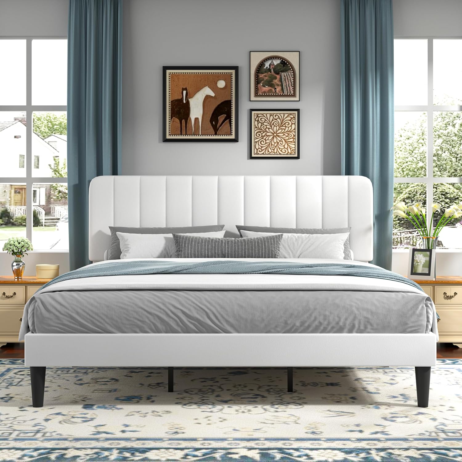 VECELO Upholstered Platform bedframe with Adjustable Headboard
