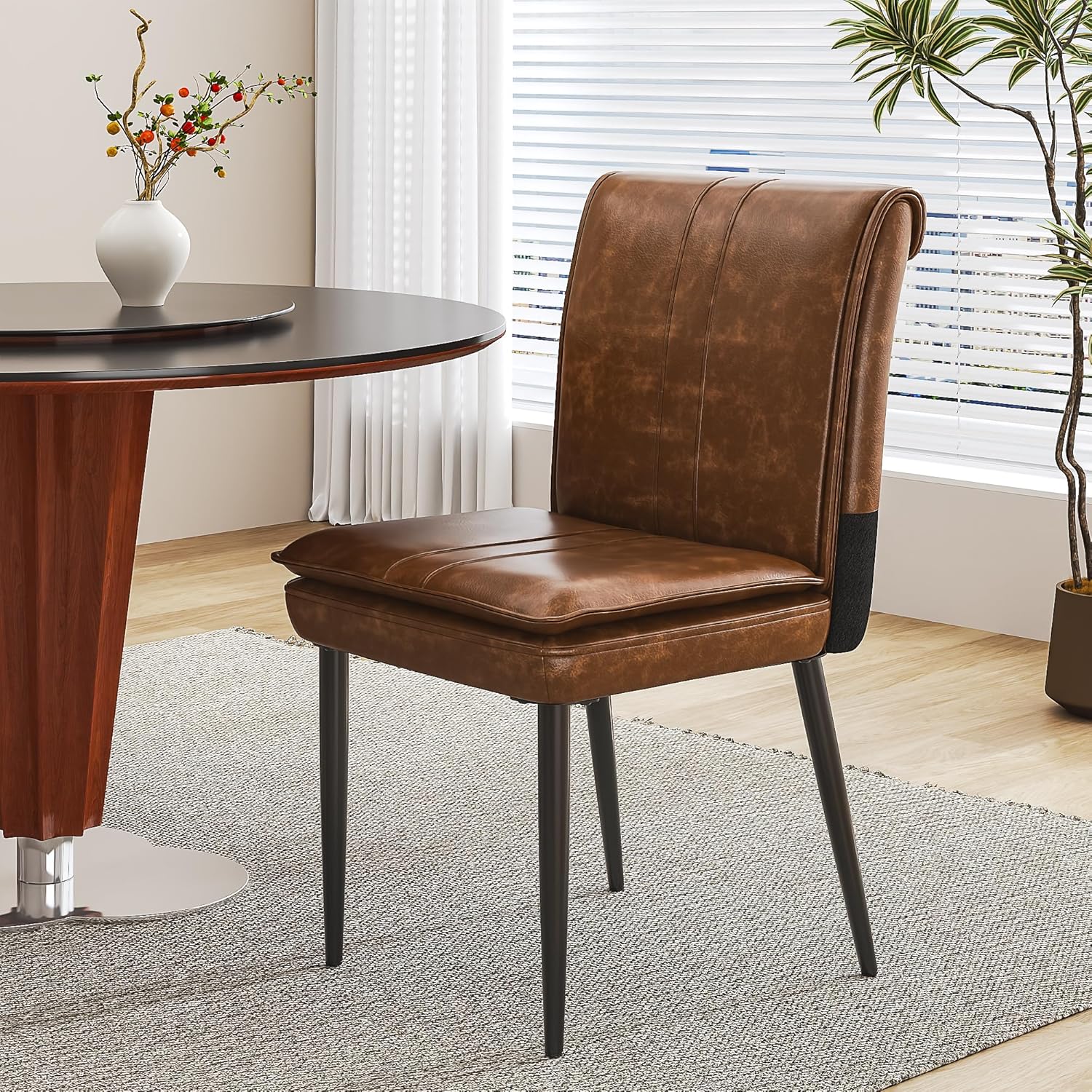 VECELO Upholstered PU Dining Chairs Set of 2