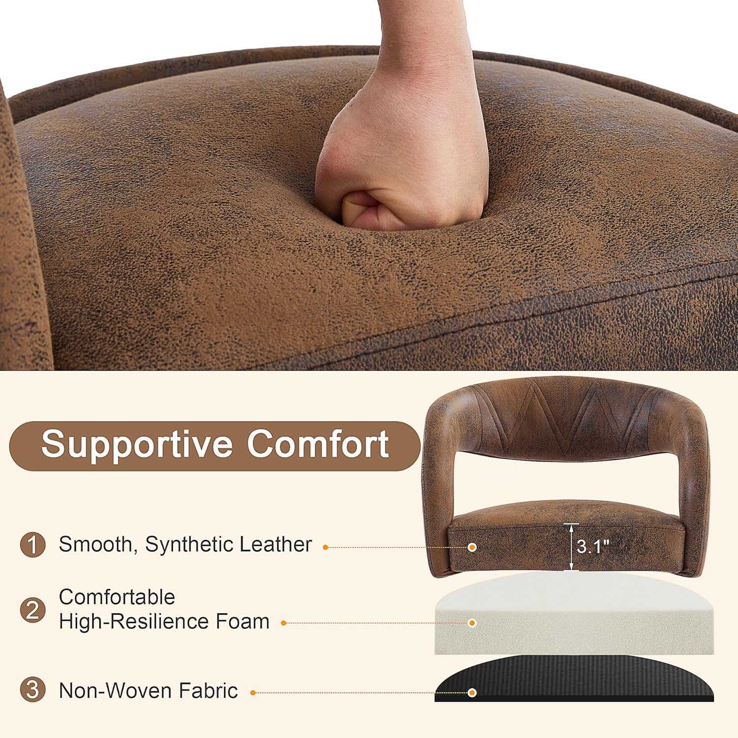 VECELO Bar Stools Set of 2 Adjustable Swivel Modern Pu Leather Barstools - VECELO