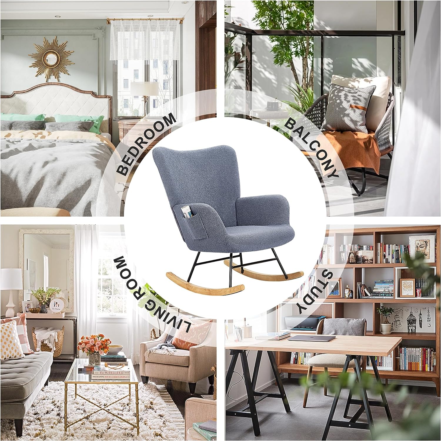 VECELO Rocking Chair, Modern Upholstered Teddy Fabric Nursery Glider