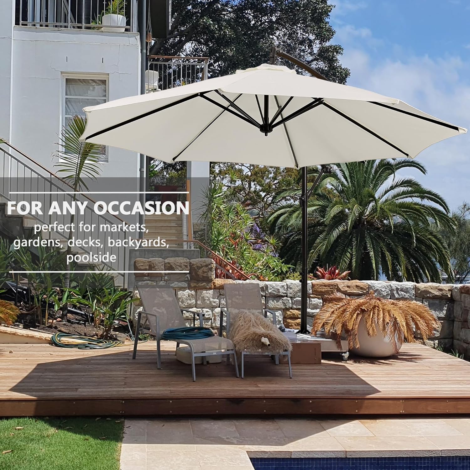 VECELO 10ft Offset Patio Umbrella with UV Protection Waterproof for Outdoor - VECELO