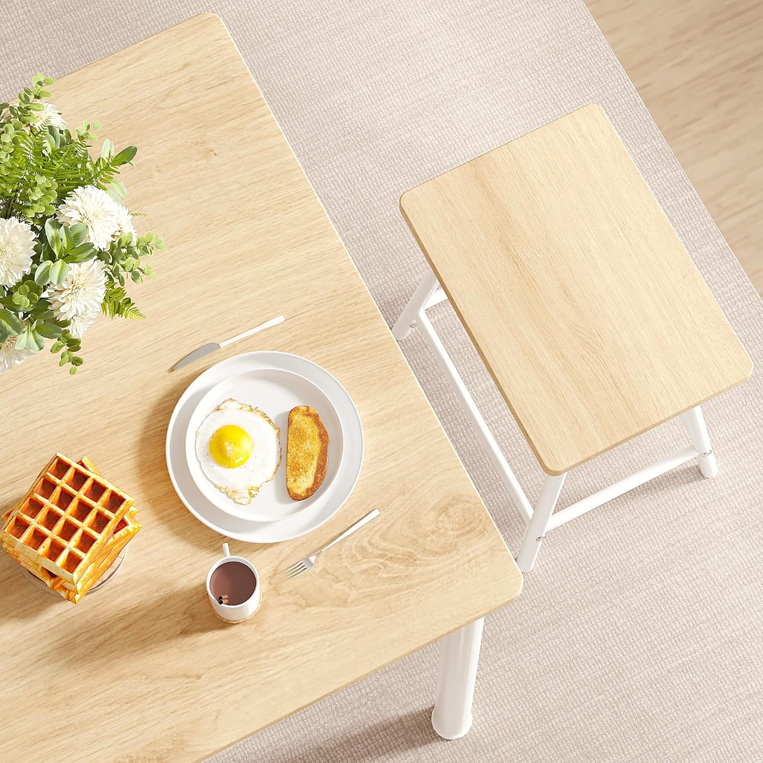 VECELO 5-Piece Dining Table Set Metal and Wood Kitchen Furniture with 4 Stools