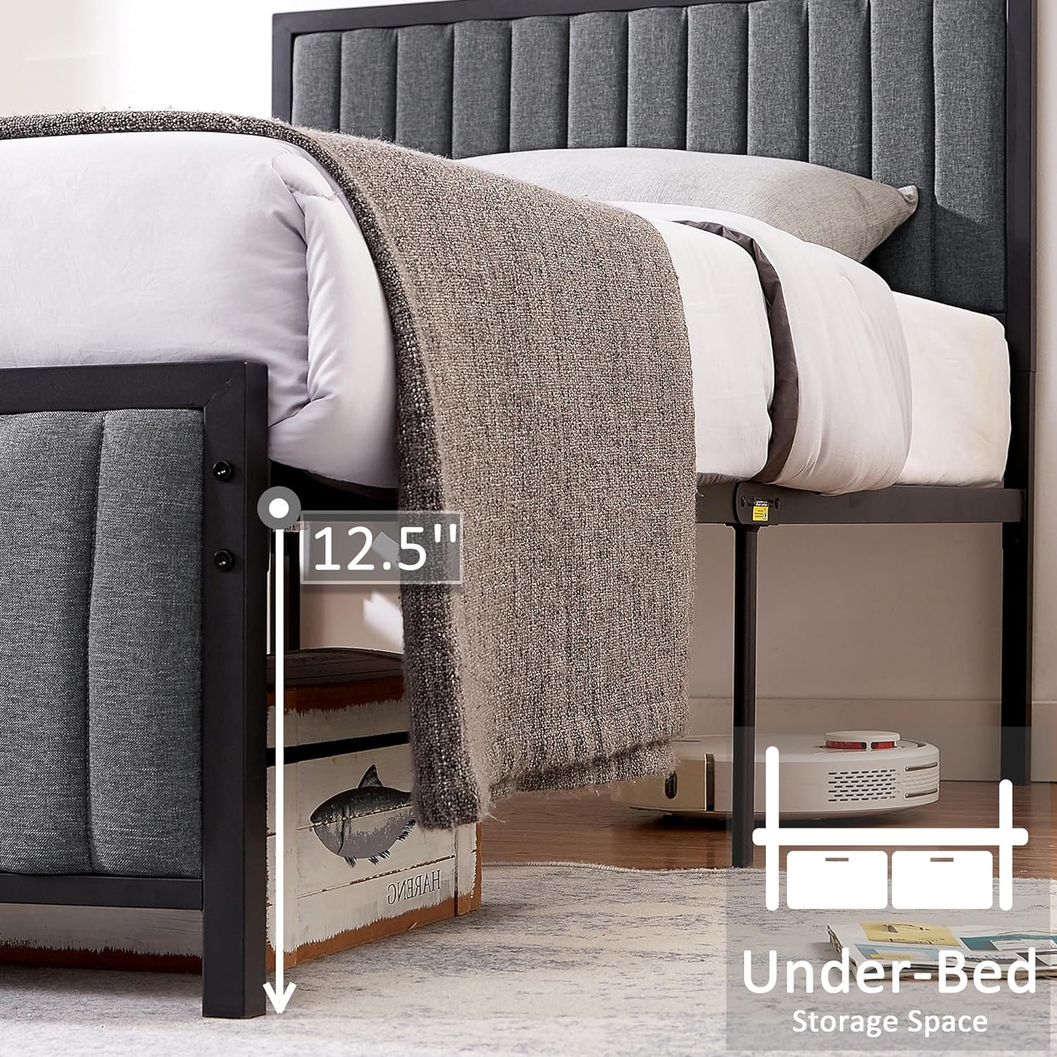 VECELO Bed Frame with Upholstered Tufted Headboard & Footboard - VECELO