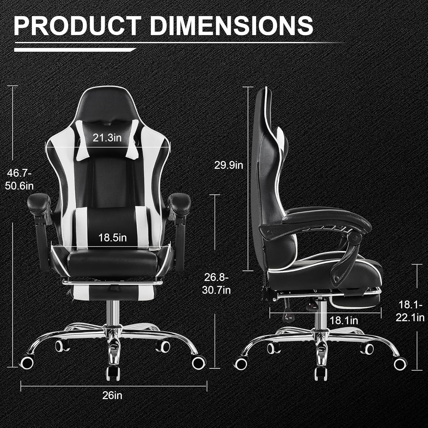 VECELO Ergonomic Gaming Chair with Footrest