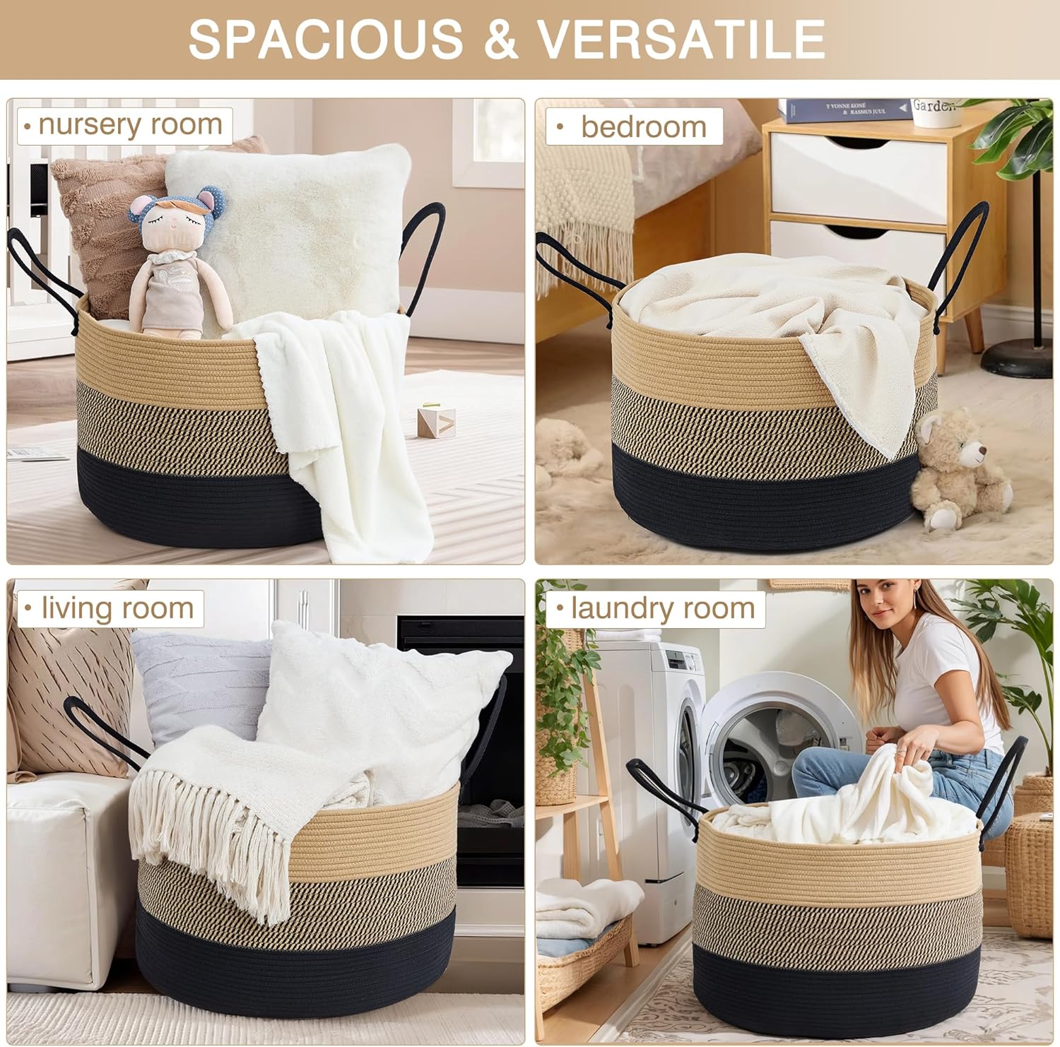 VECELO Large Blanket Basket (21.7"x13.8")