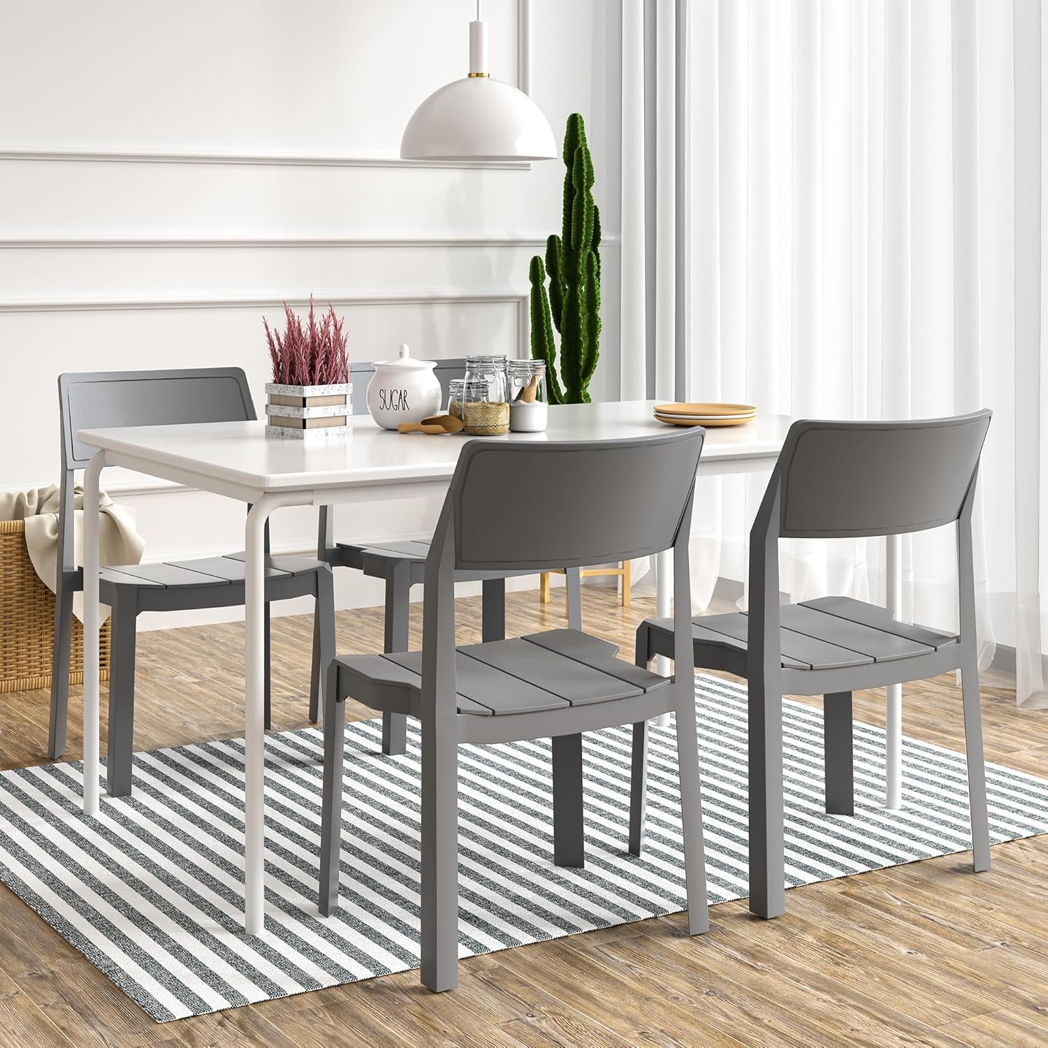 VECELO Dining Chairs Set of 4, Stackable Plastic Kitchen Chairs