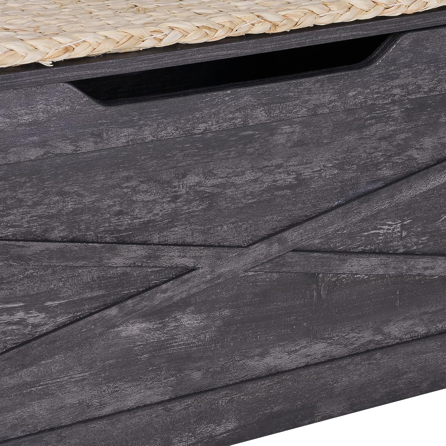 VECELO Storage Bench,43.3in Wooden Chest for Storage with Safety Hinges Wicker-Kont Mats