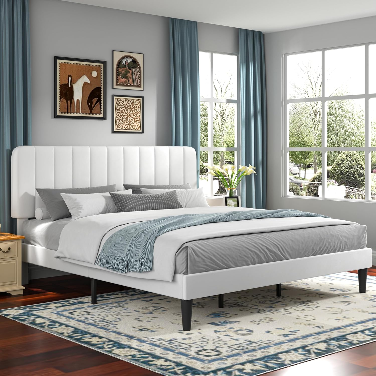 VECELO Upholstered Platform bedframe with Adjustable Headboard