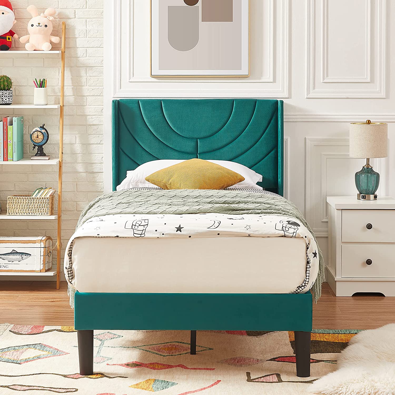 VECELO Upholstered Platform Bed Frame with Adjustable Fabric Headboard