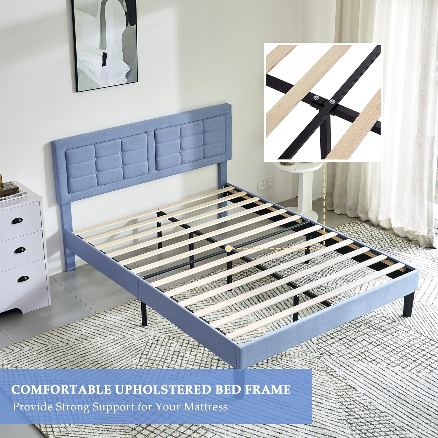 VECELO Upholstered Platform Bed Frame with Height Adjustable Headboard - VECELO
