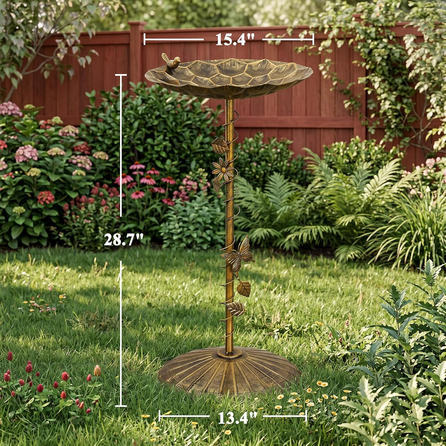 VECELO Antique Gold Metal Bird Bath for Outside