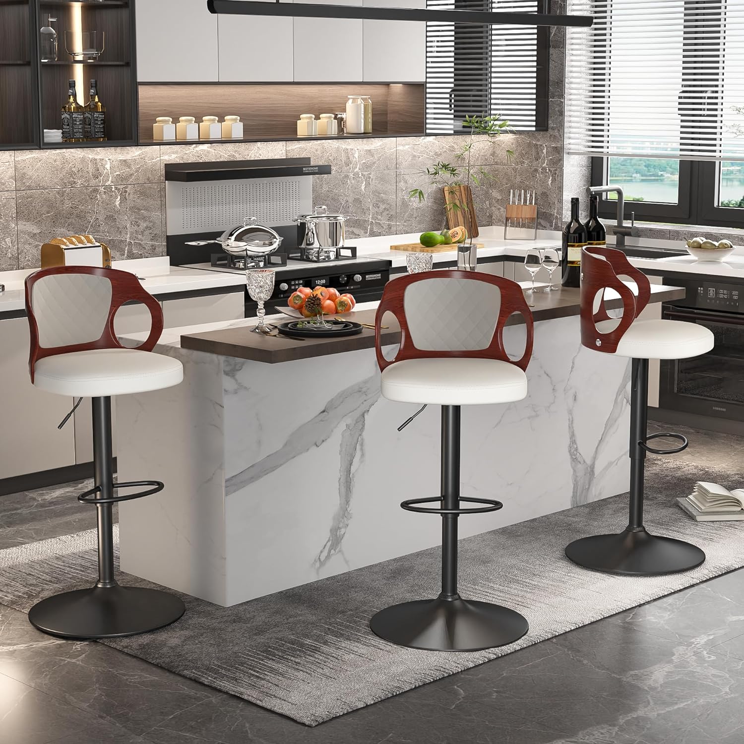 VECELO Bar Stool Set of 2, Counter Height Stools with Bentwood Back - VECELO